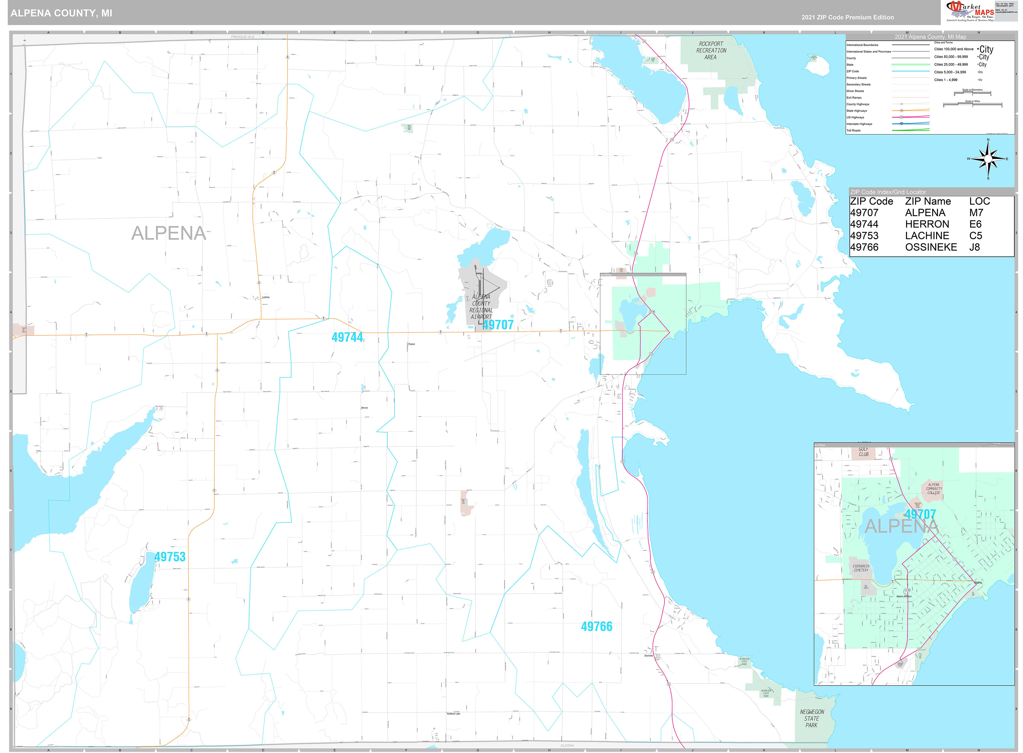 Alpena County, MI Wall Map Premium Style by MarketMAPS MapSales