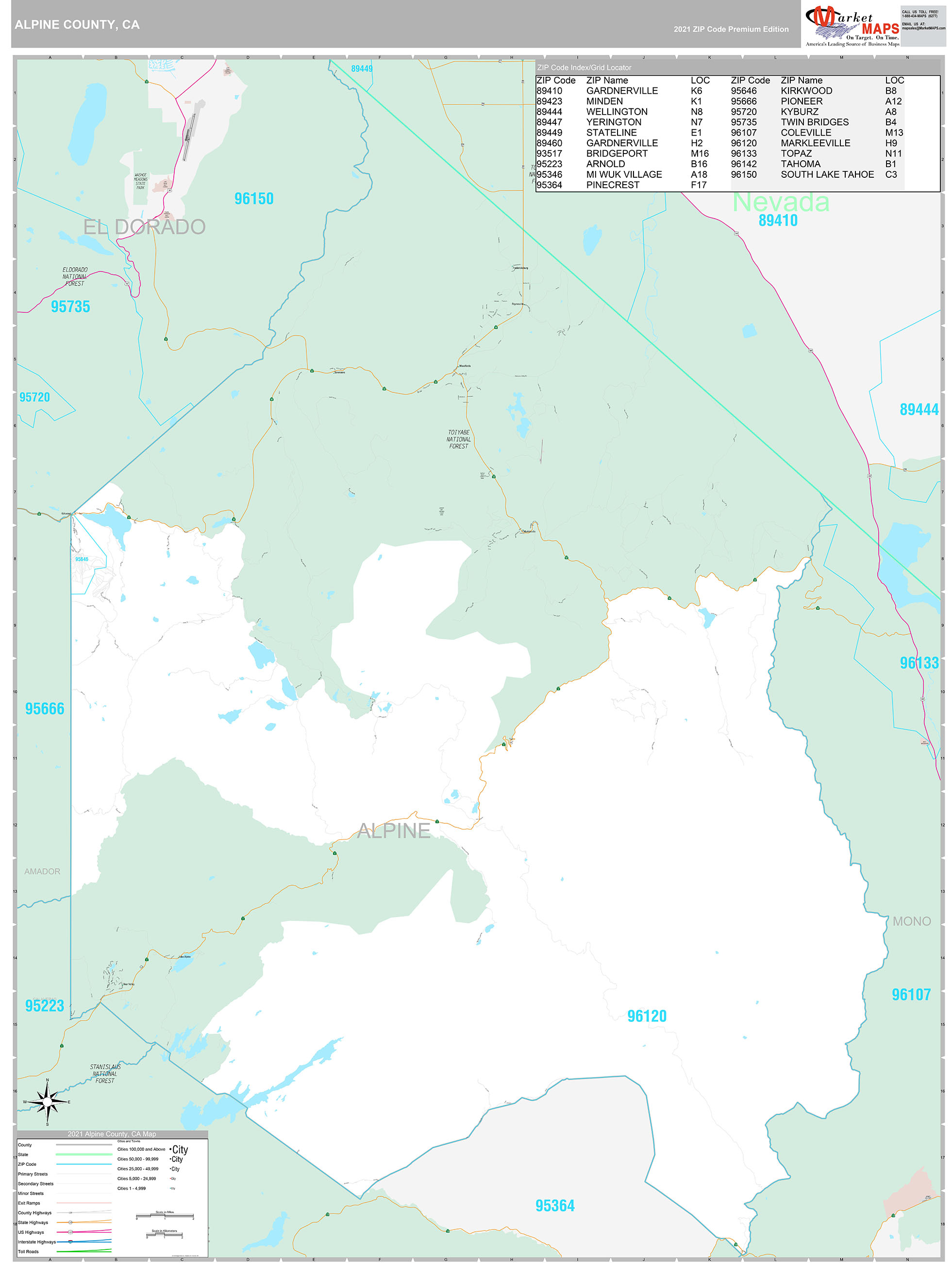 Alpine County, CA Wall Map Premium Style by MarketMAPS