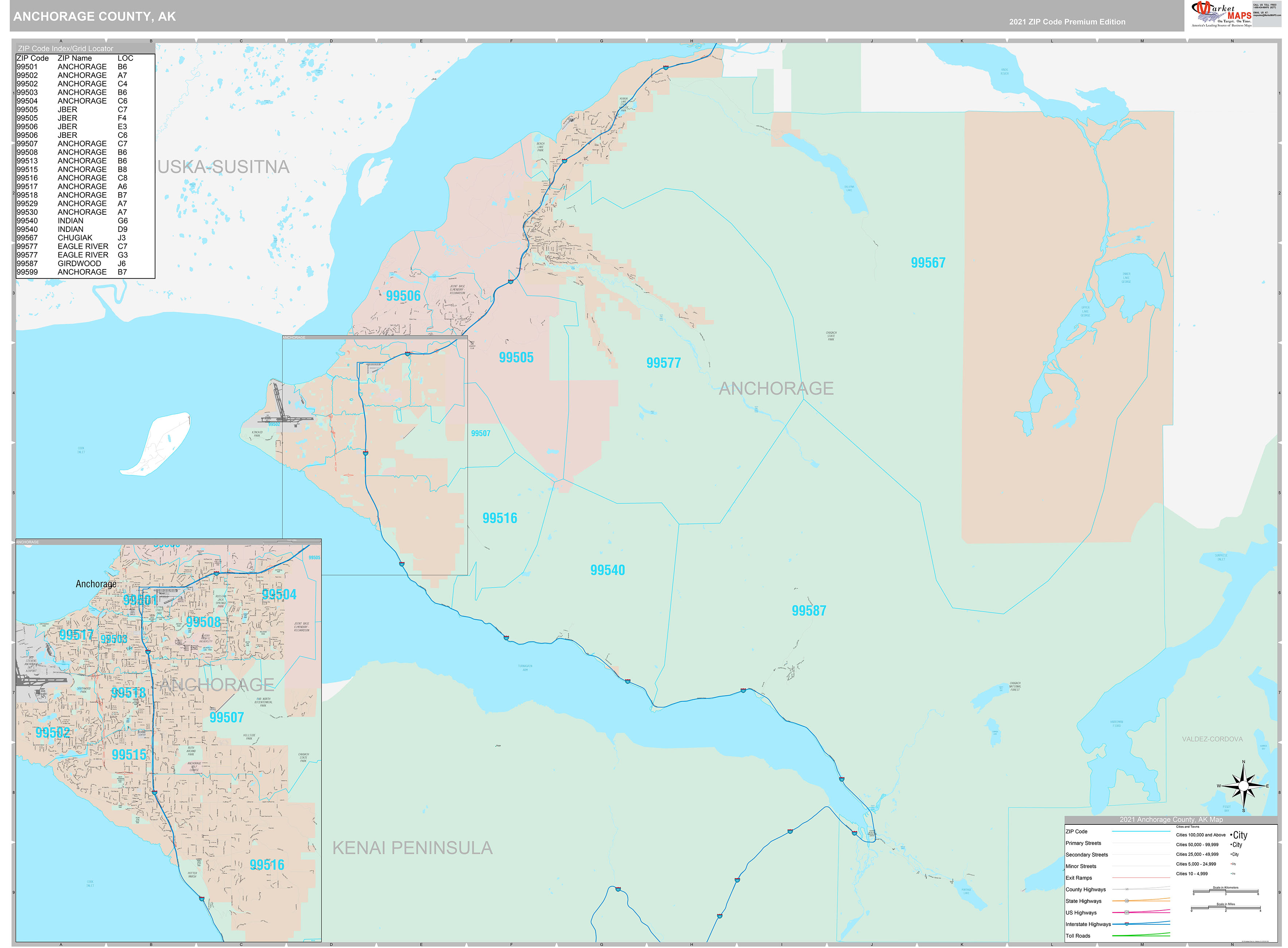 Anchorage County, AK Wall Map Premium Style by MarketMAPS