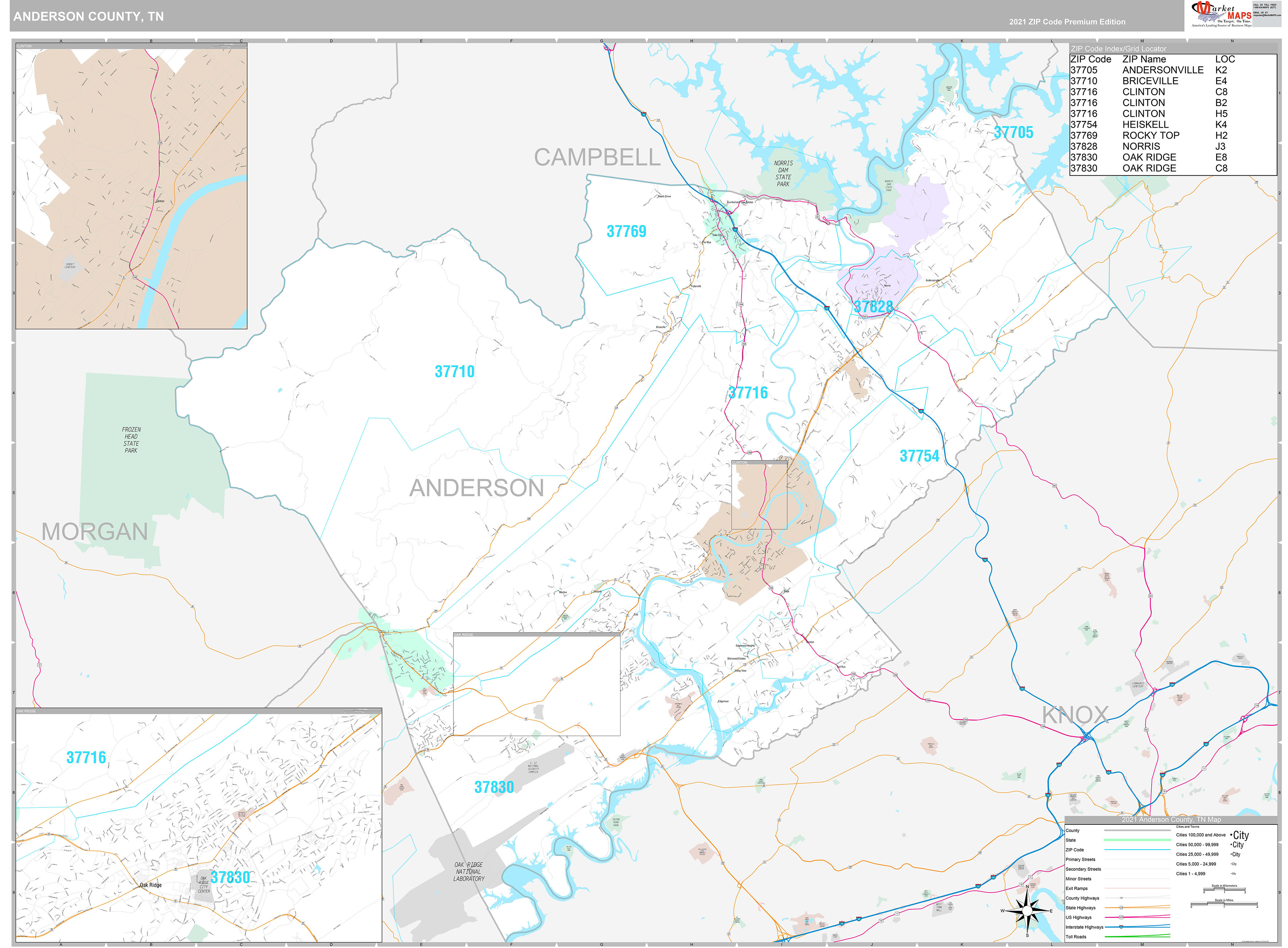 Anderson County, TN Wall Map Premium Style by MarketMAPS