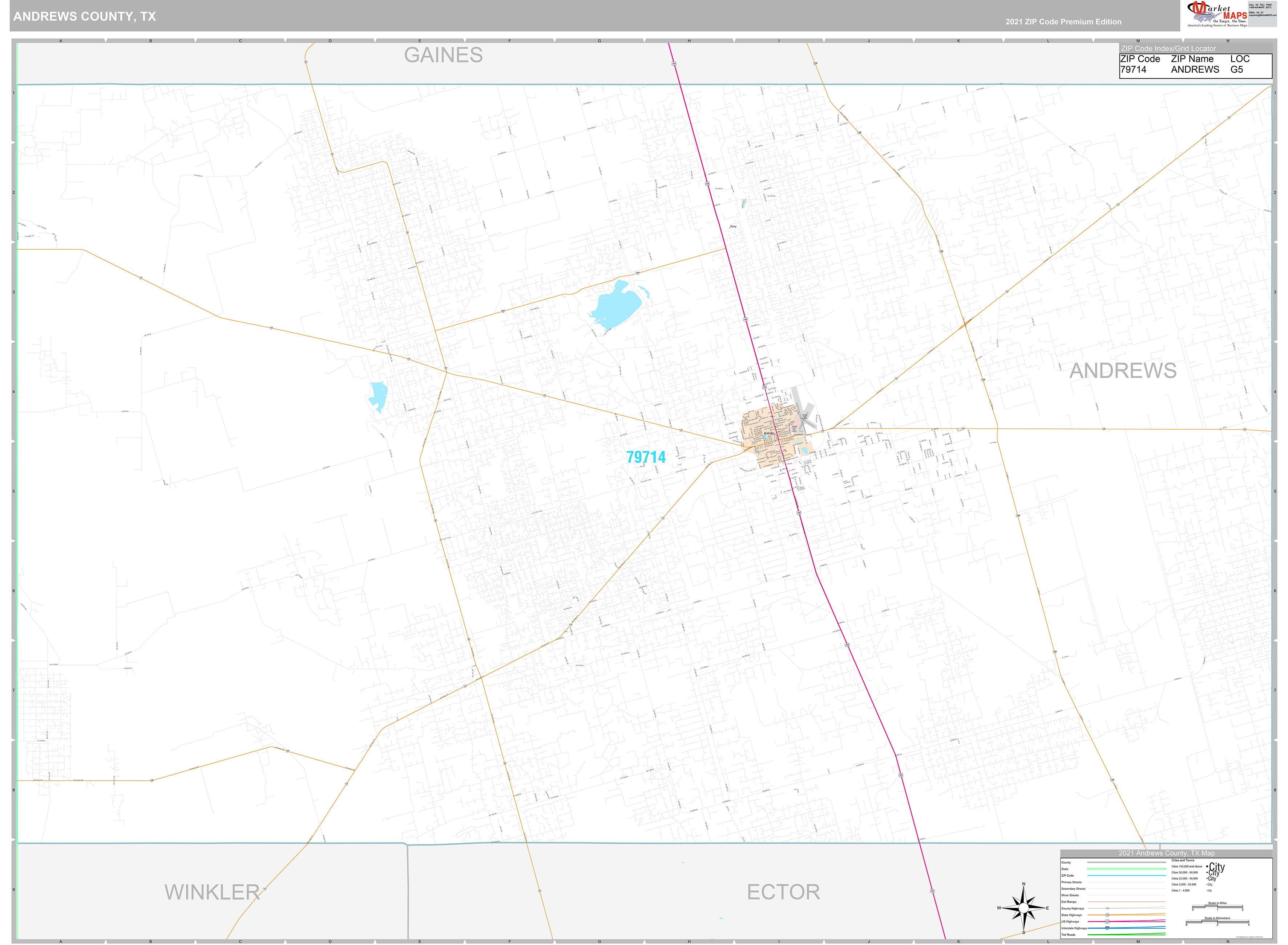 Andrews County, TX Wall Map Premium Style by MarketMAPS
