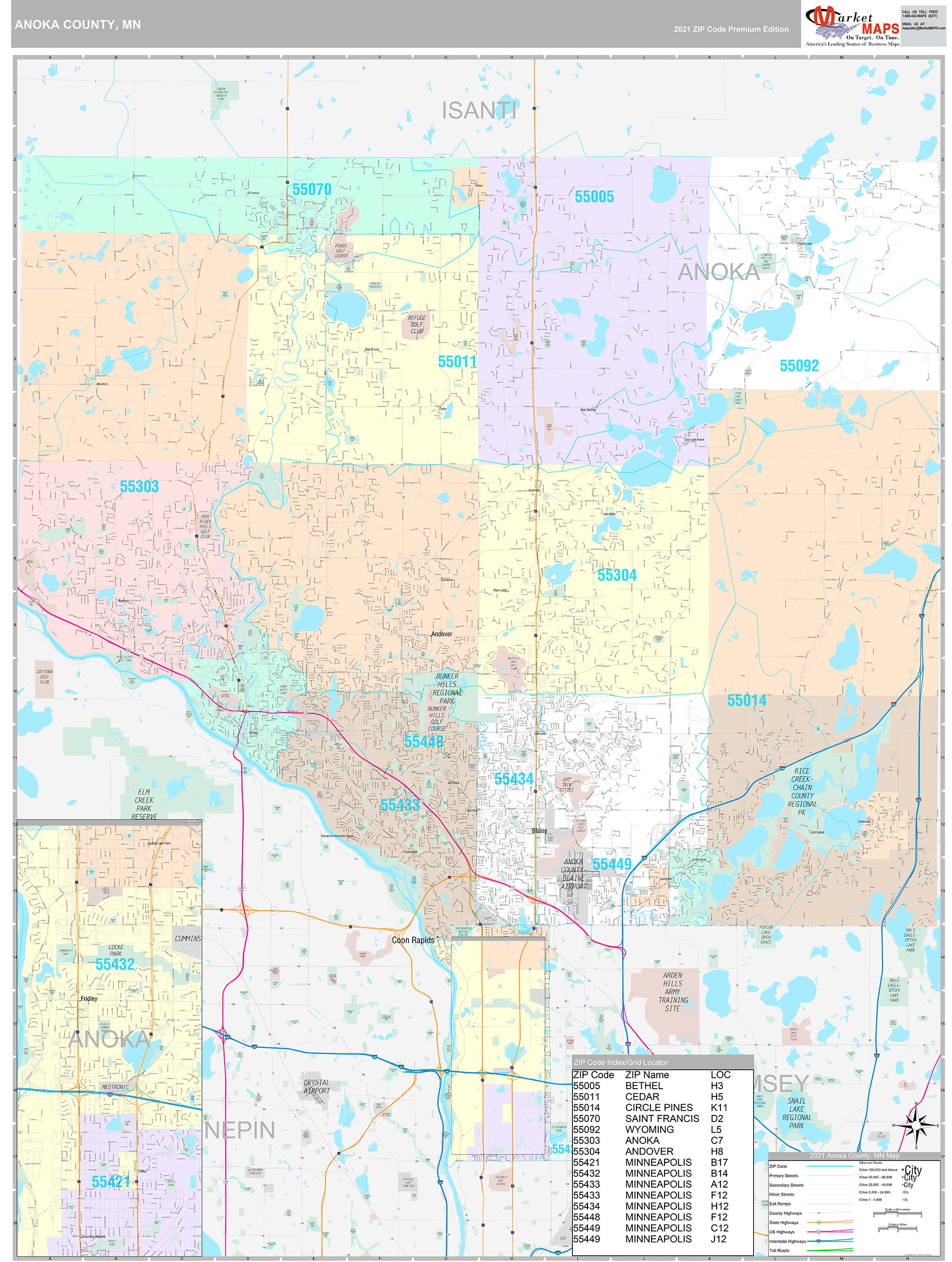 Anoka County MN Wall Map Premium Style By MarketMAPS MapSales Anoka County MN Wall Map Premium Style By MarketMAPS MapSales