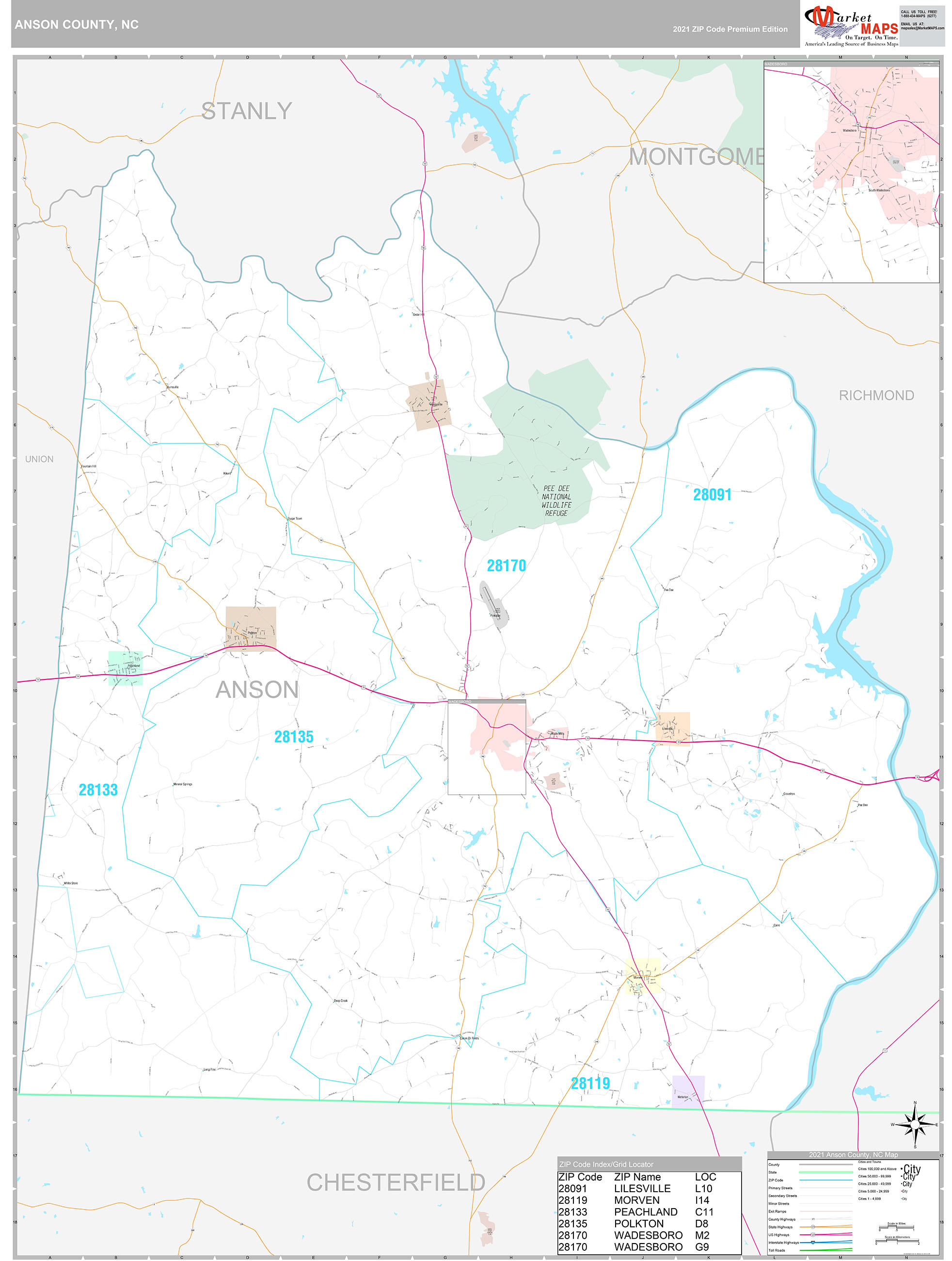 Anson County, NC Wall Map Premium Style by MarketMAPS