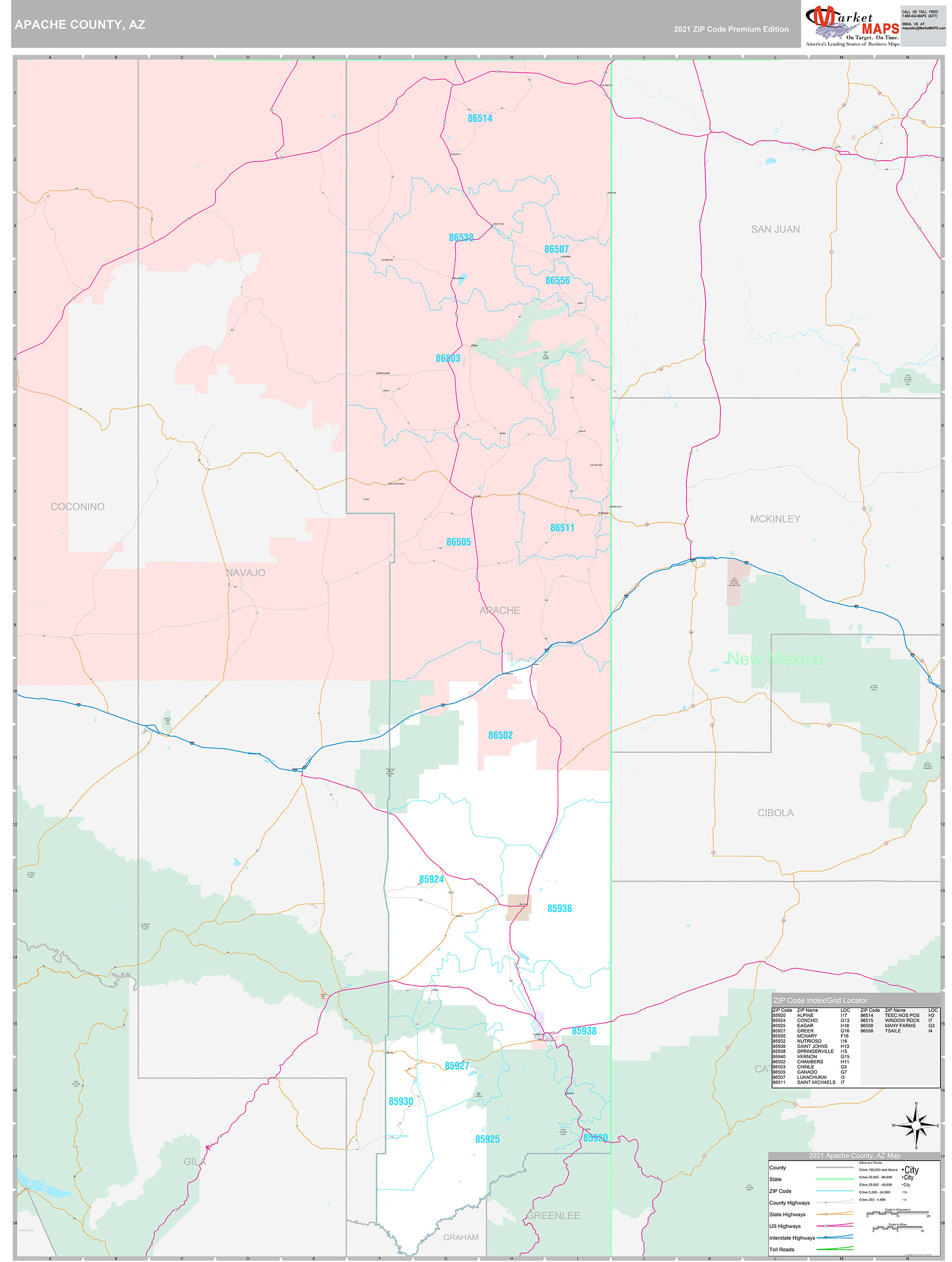 Apache County, AZ Wall Map Premium Style by MarketMAPS - MapSales