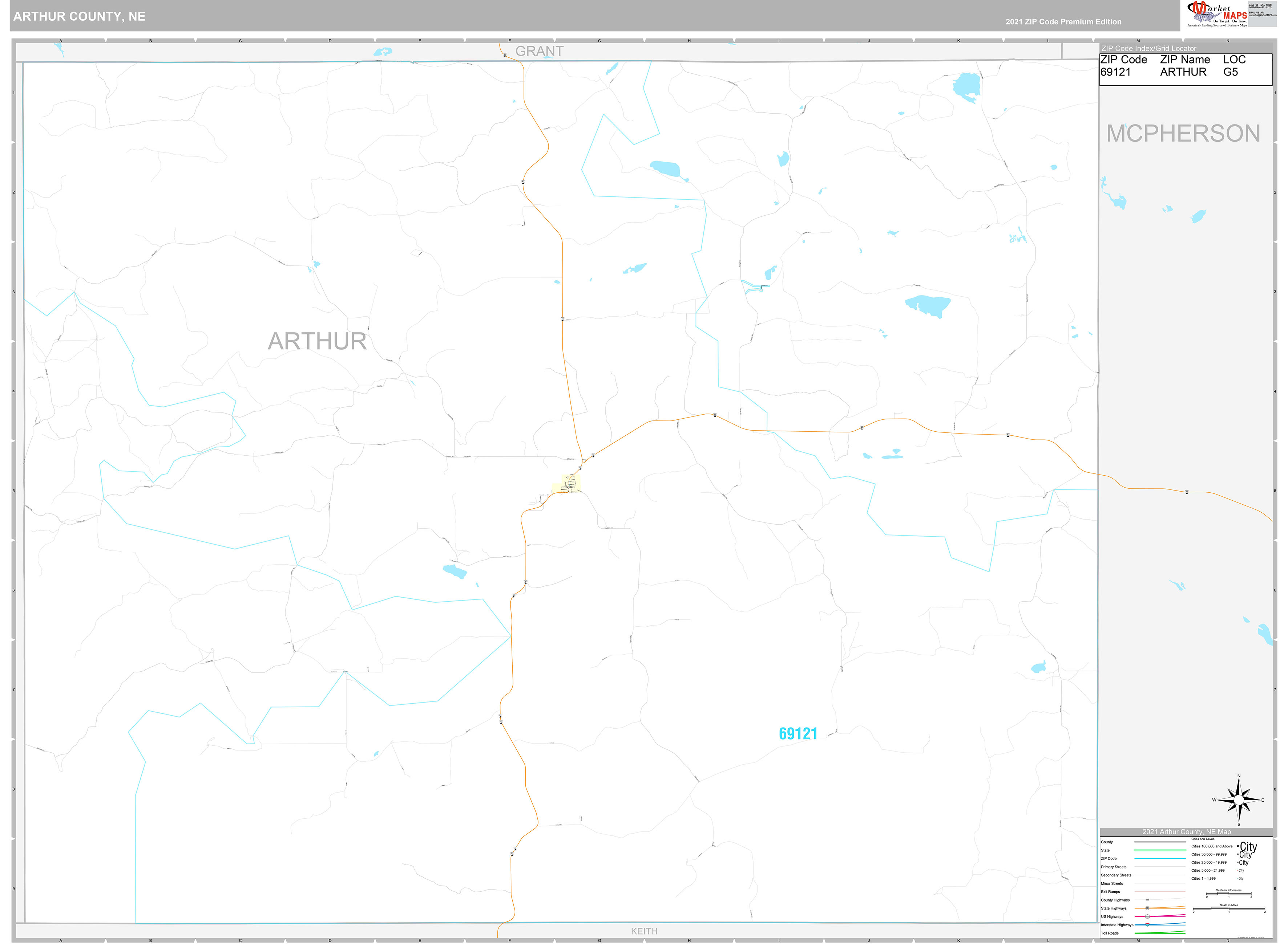 Arthur County, NE Wall Map Premium Style by MarketMAPS