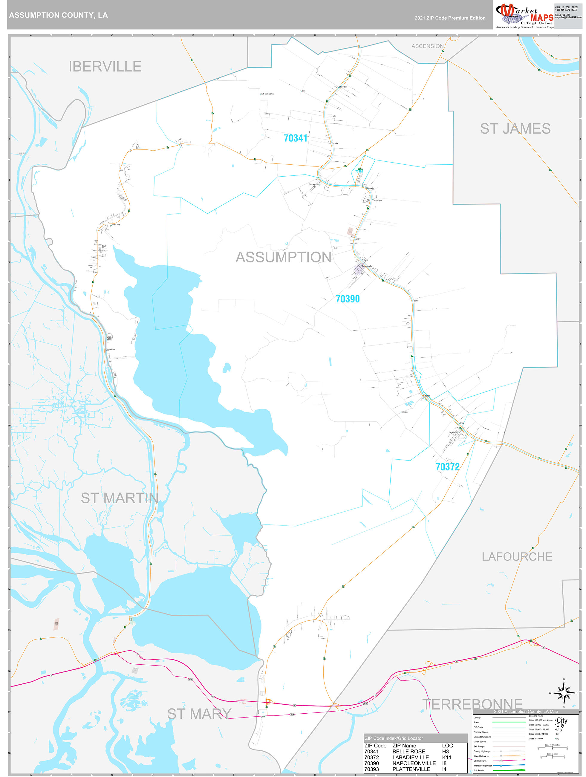 Assumption County, LA Wall Map Premium Style by MarketMAPS