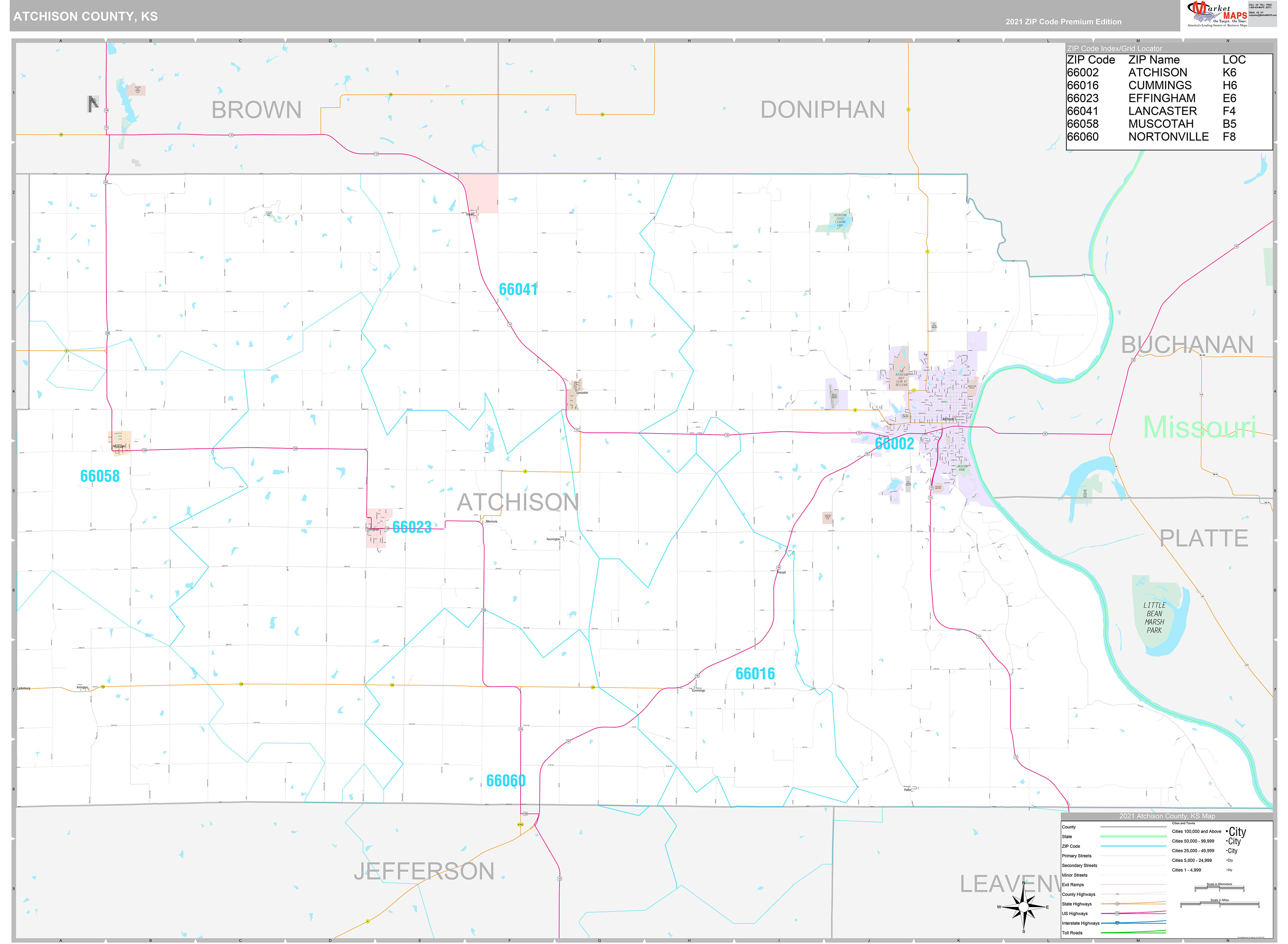 Atchison County, KS Wall Map Premium Style by MarketMAPS