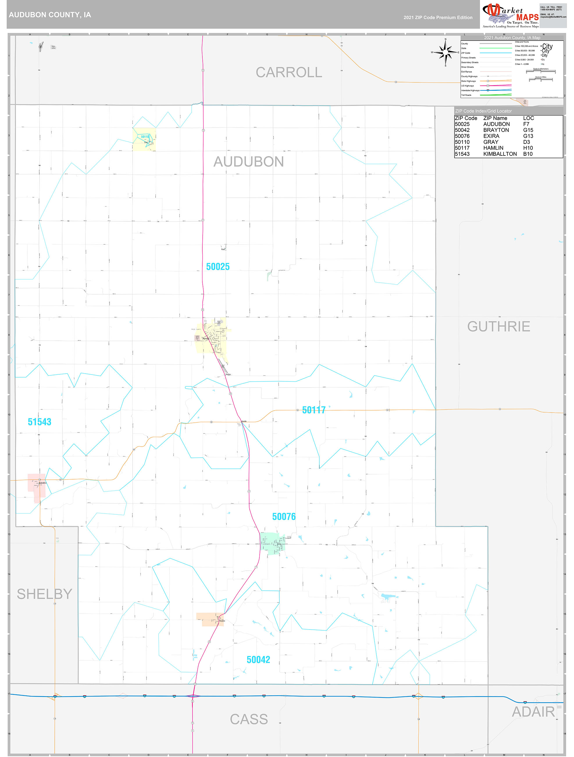 Audubon County, IA Wall Map Premium Style by MarketMAPS MapSales