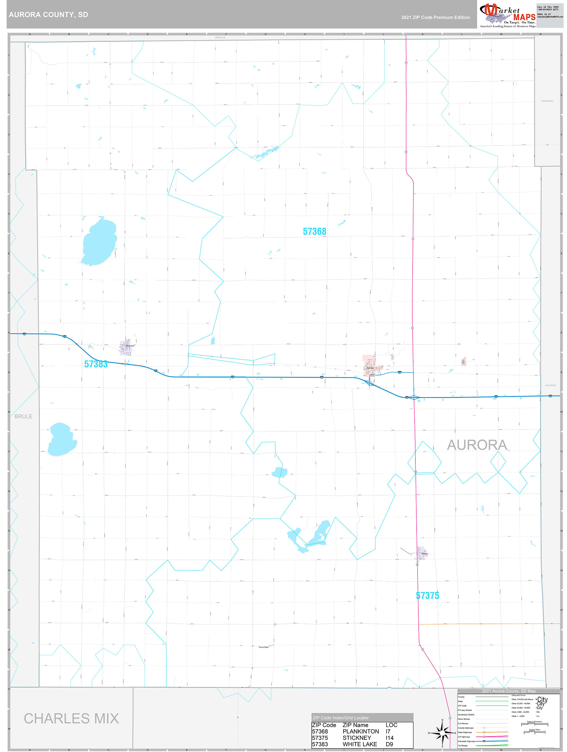 Aurora County, SD Wall Map Premium Style by MarketMAPS MapSales