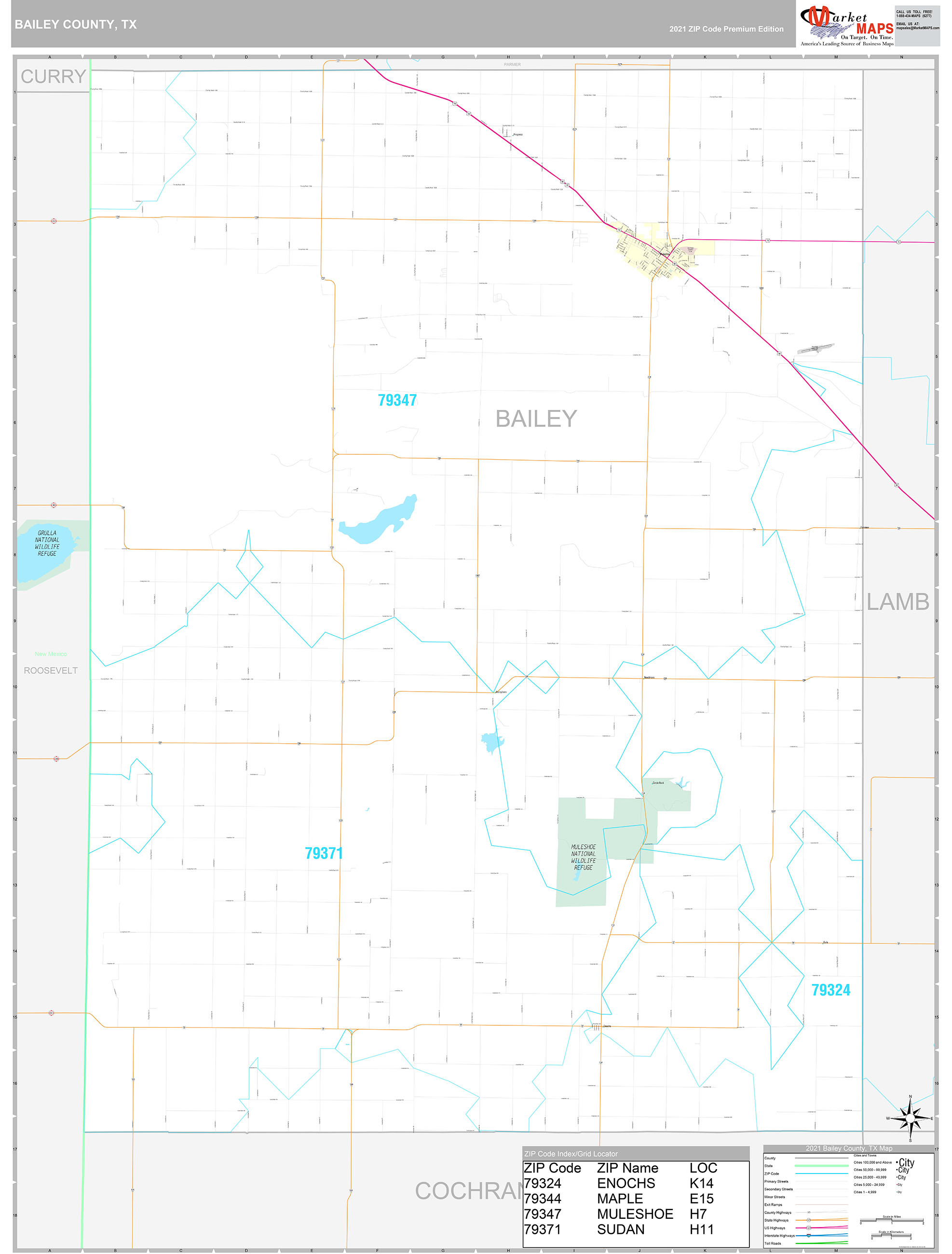 Bailey County, TX Wall Map Premium Style by MarketMAPS