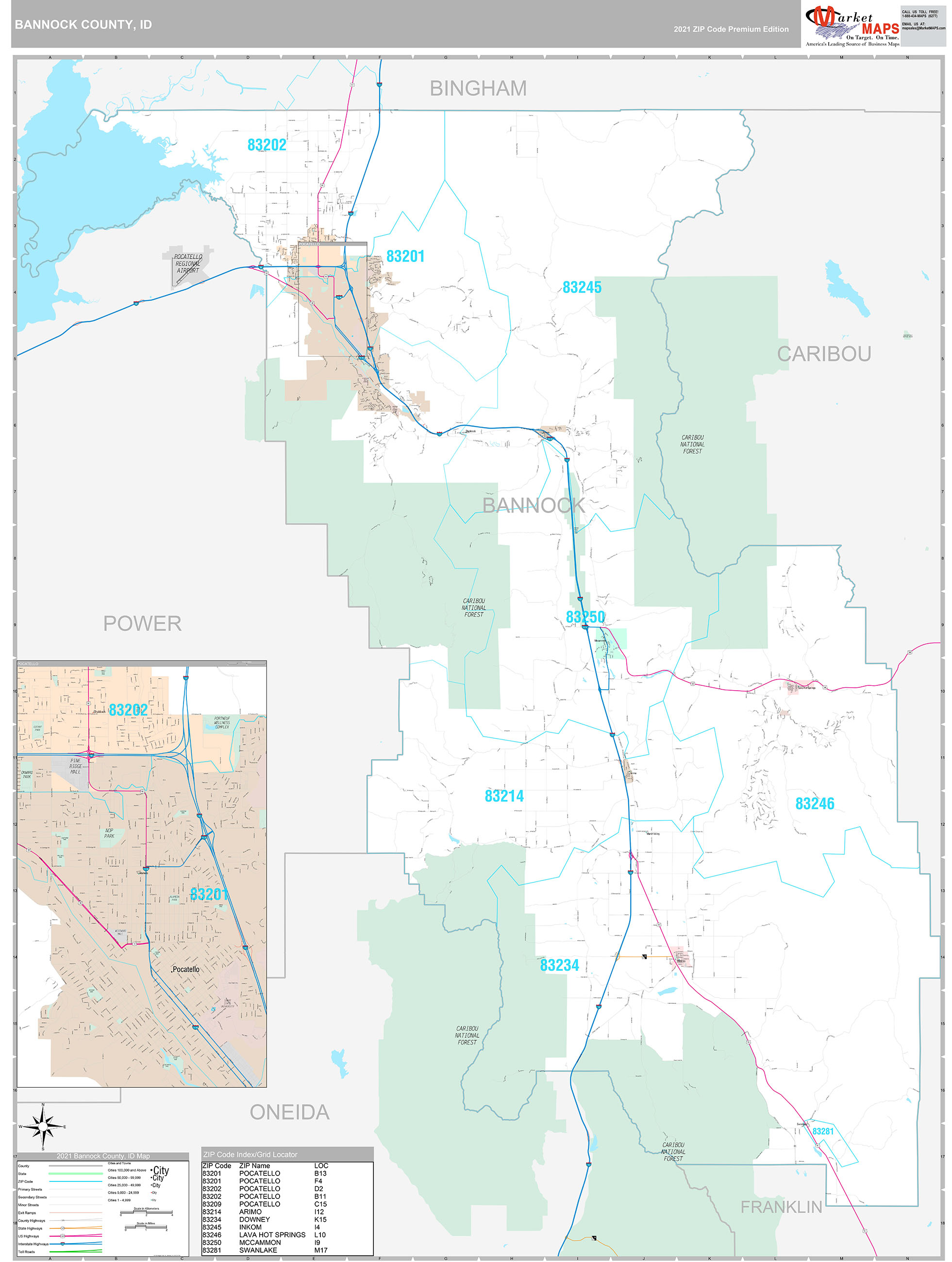 Bannock County, ID Wall Map Premium Style by MarketMAPS MapSales