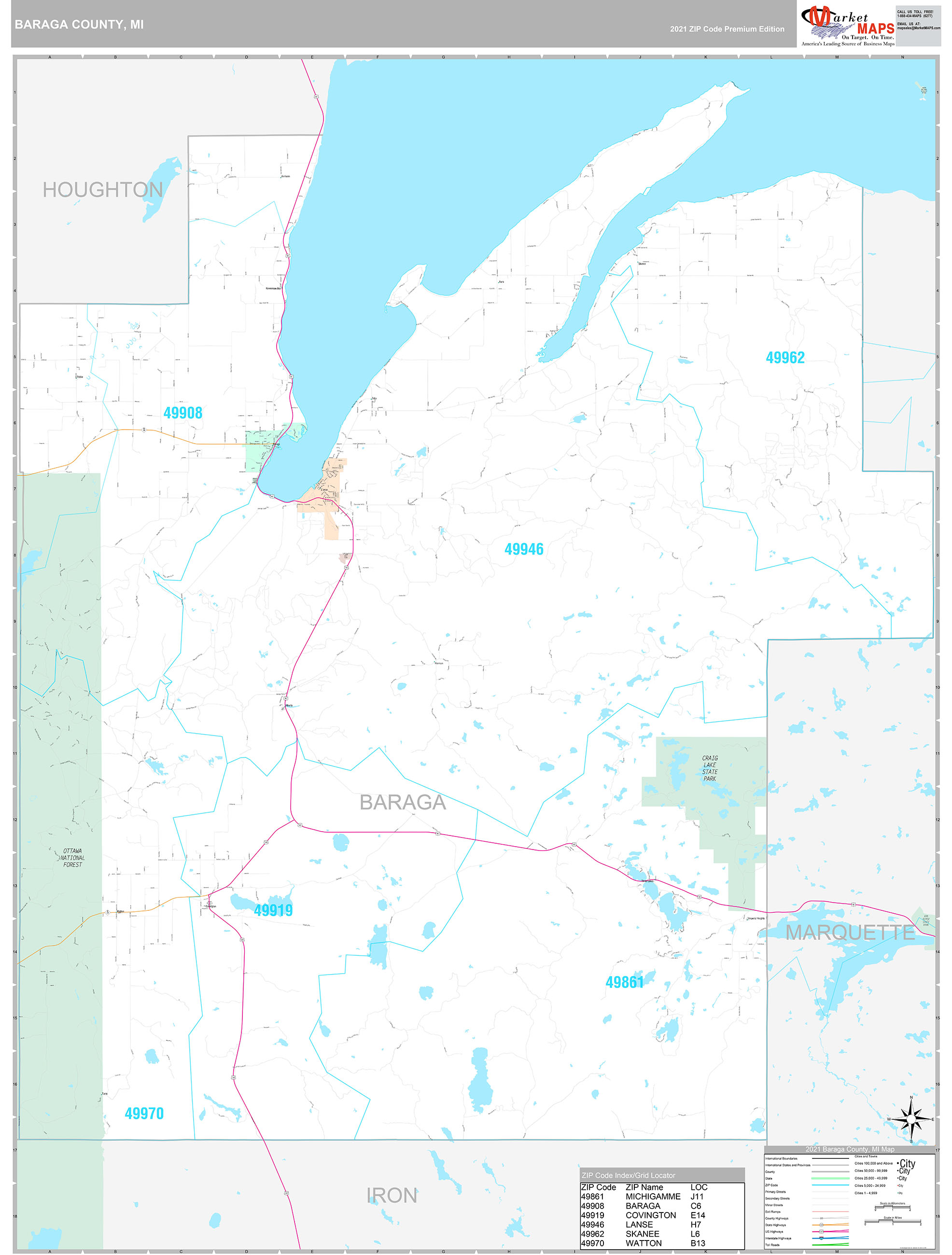 Baraga County, MI Wall Map Premium Style by MarketMAPS MapSales