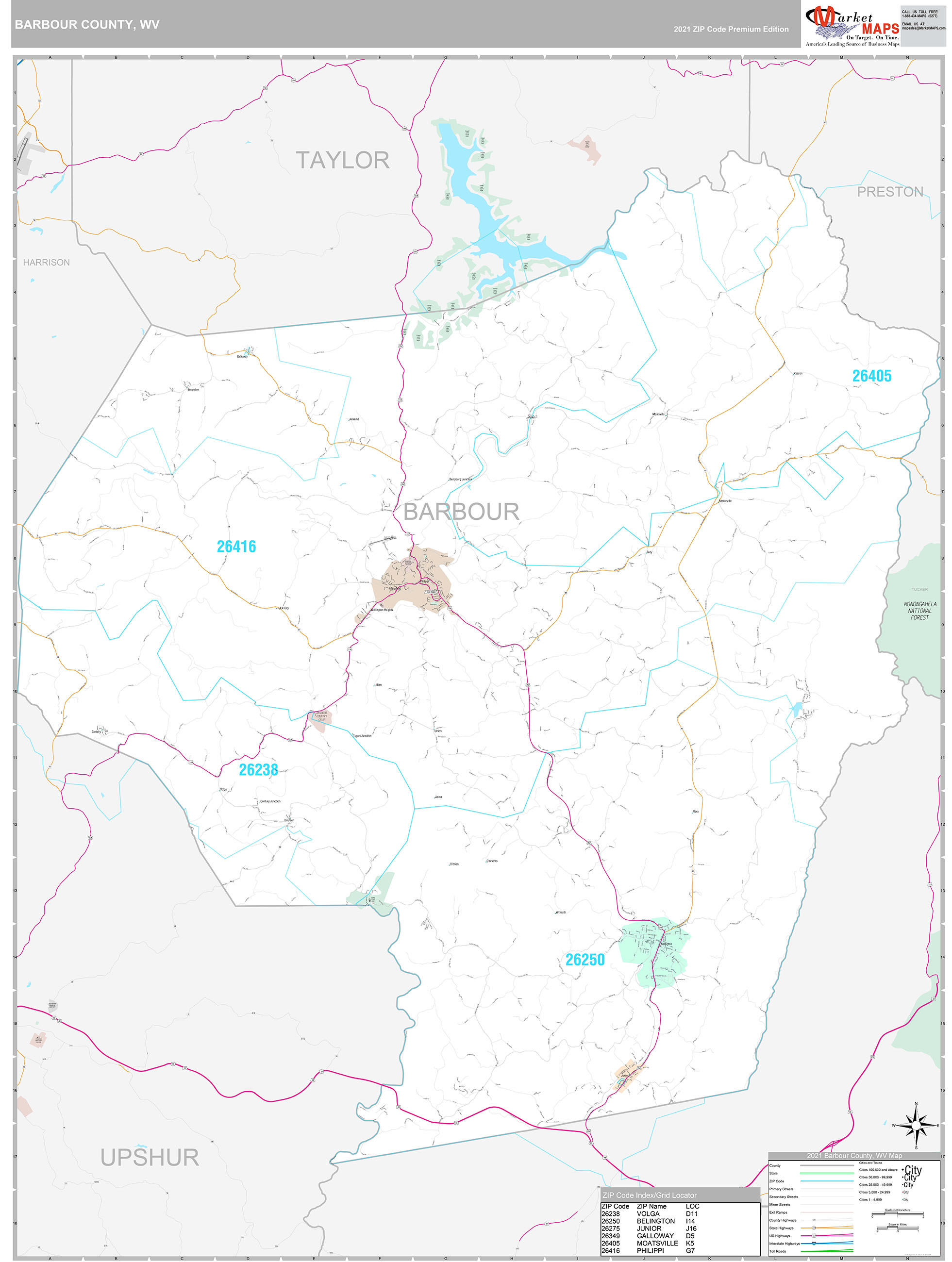 Barbour County, WV Wall Map Premium Style by MarketMAPS