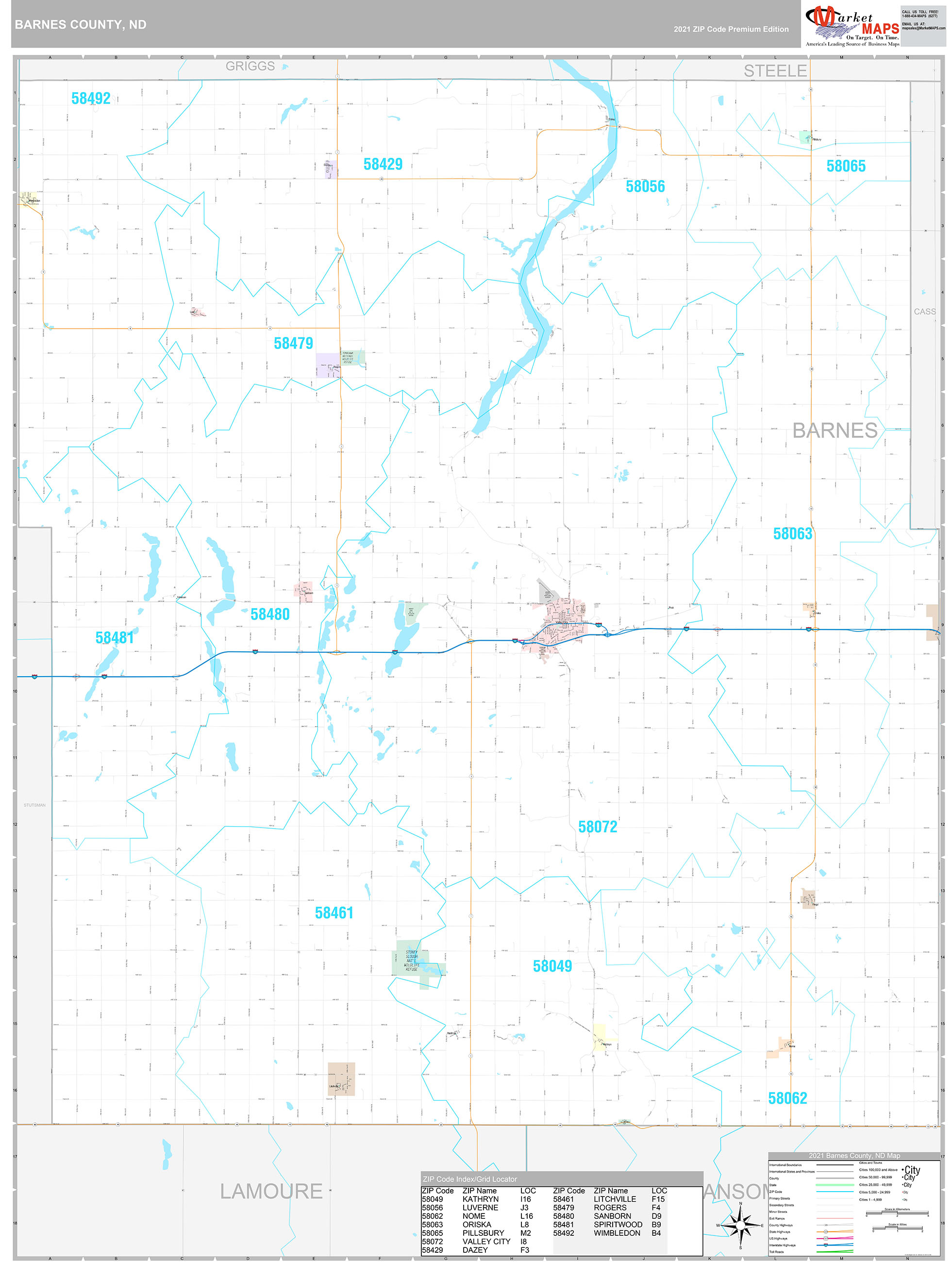 Barnes County, ND Wall Map Premium Style by MarketMAPS
