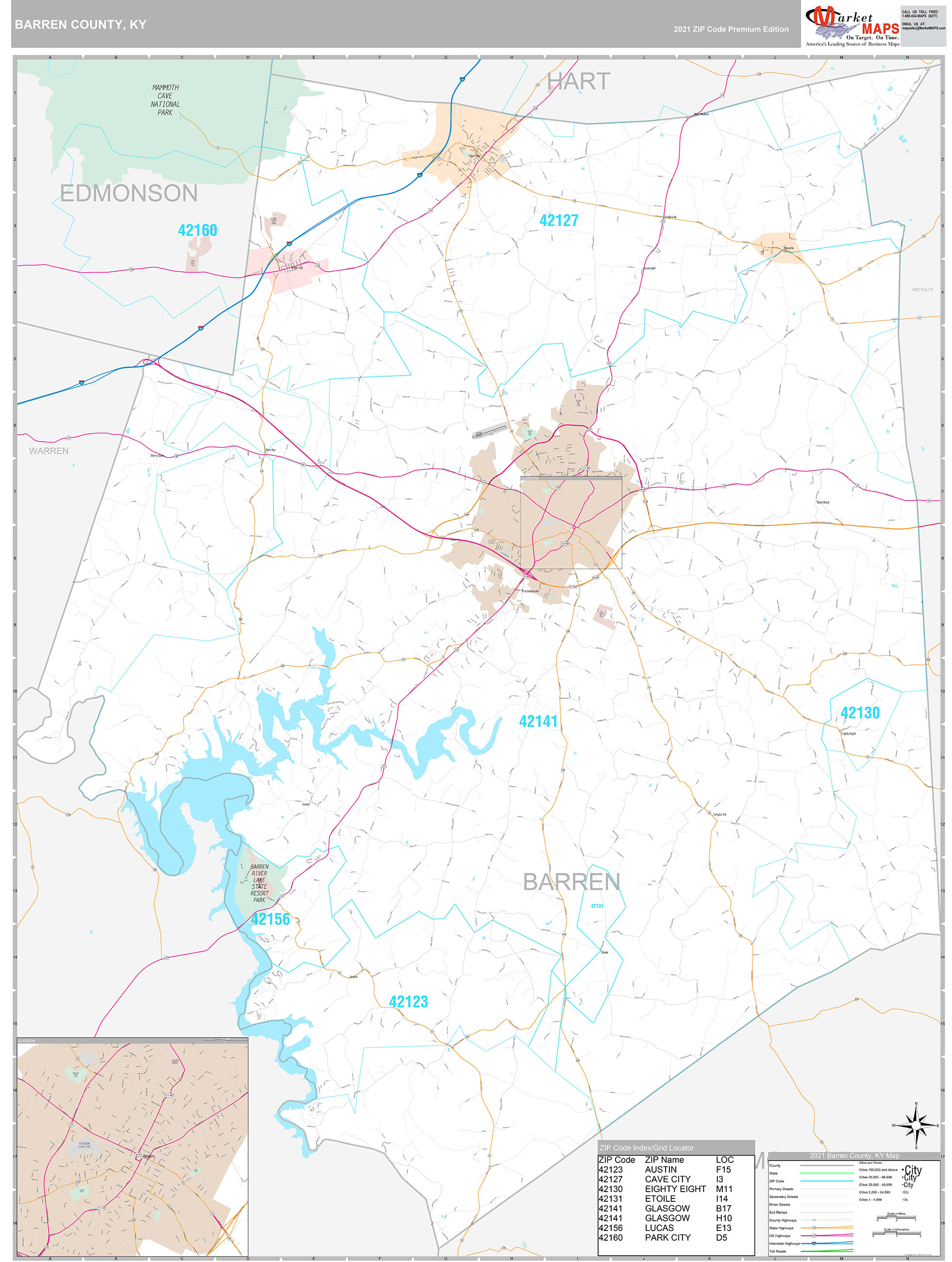 Barren County, KY Wall Map Premium Style by MarketMAPS