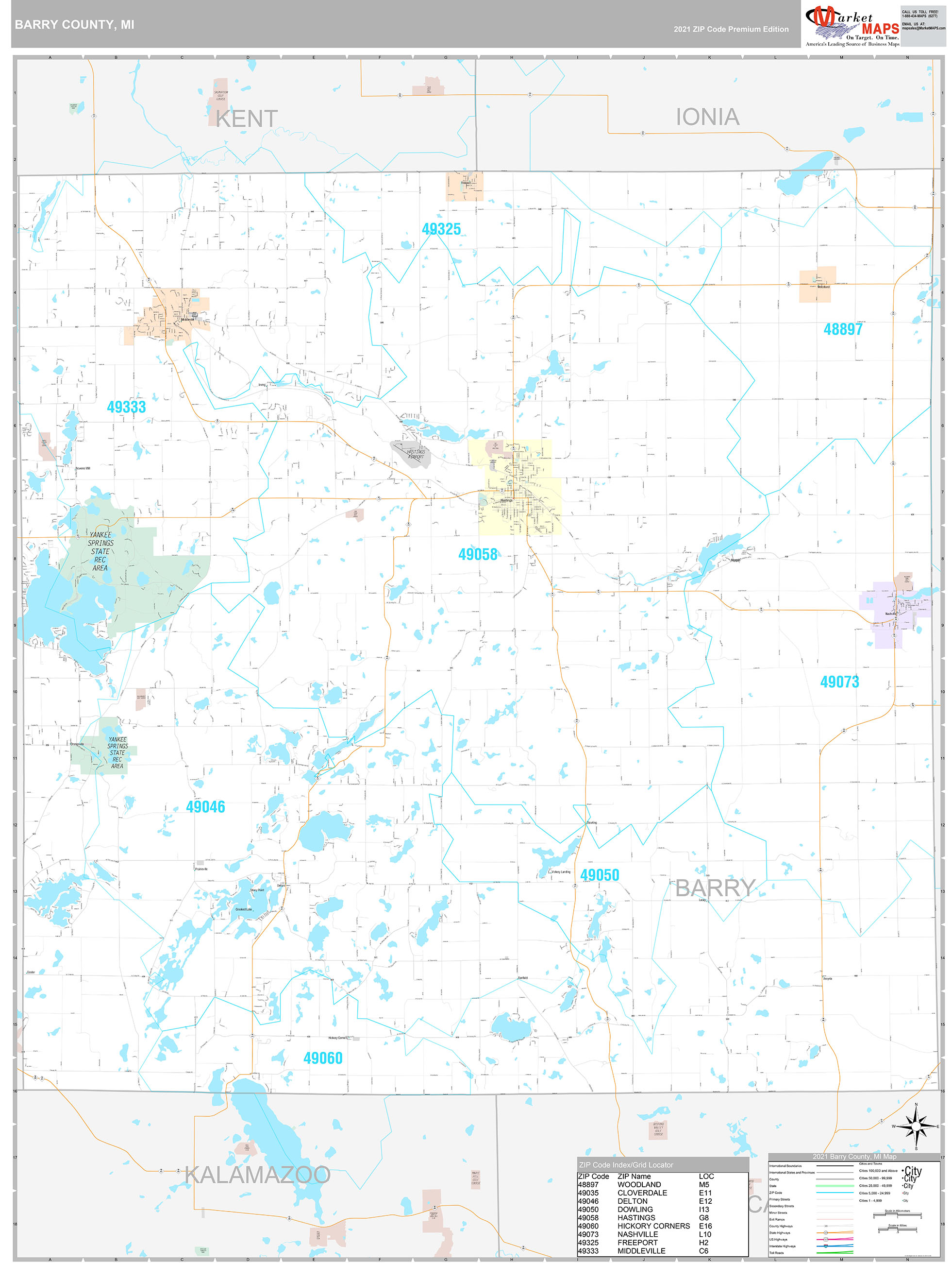 Barry County, MI Wall Map Premium Style by MarketMAPS MapSales