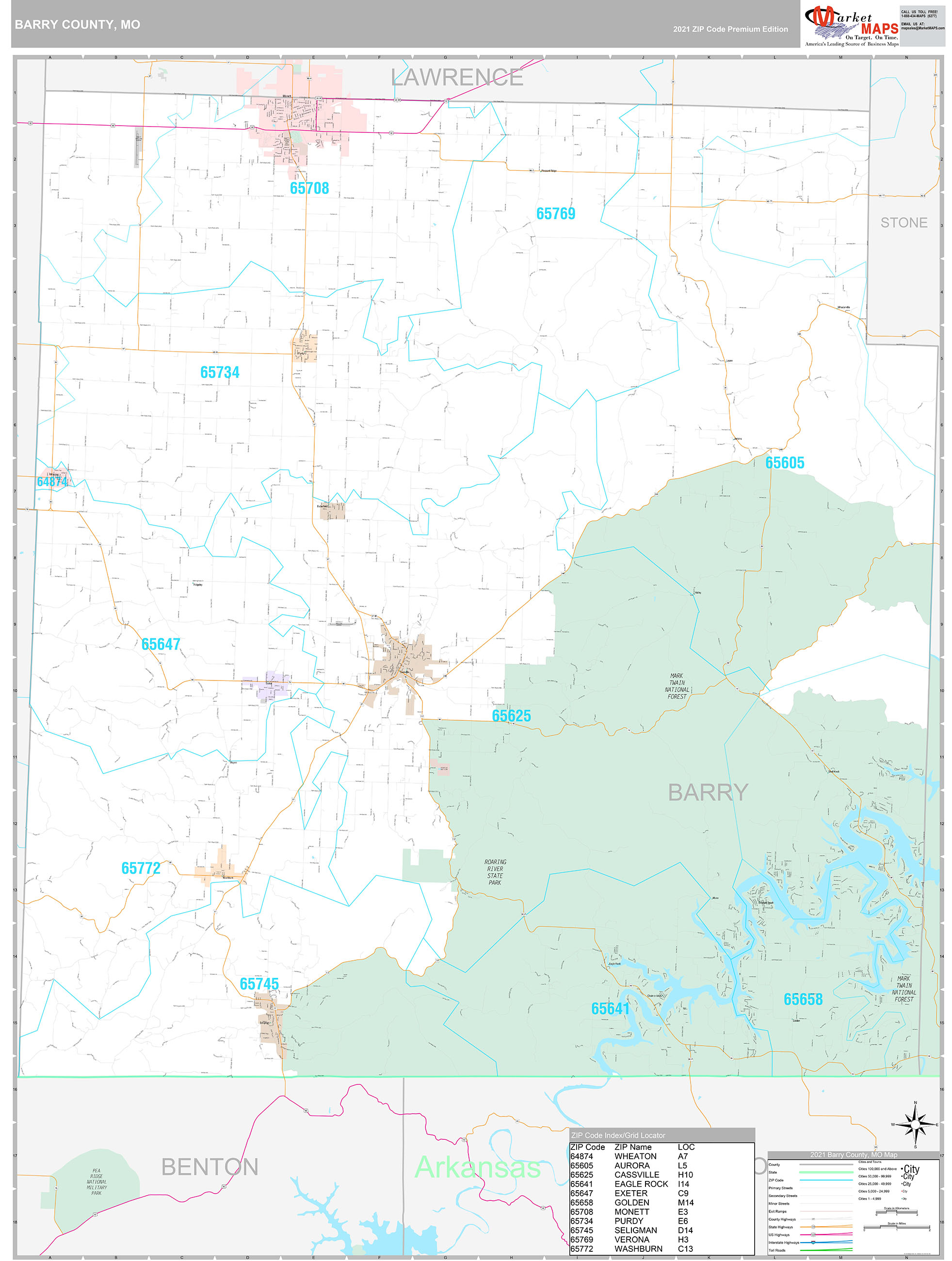 Barry County, MO Wall Map Premium Style by MarketMAPS MapSales