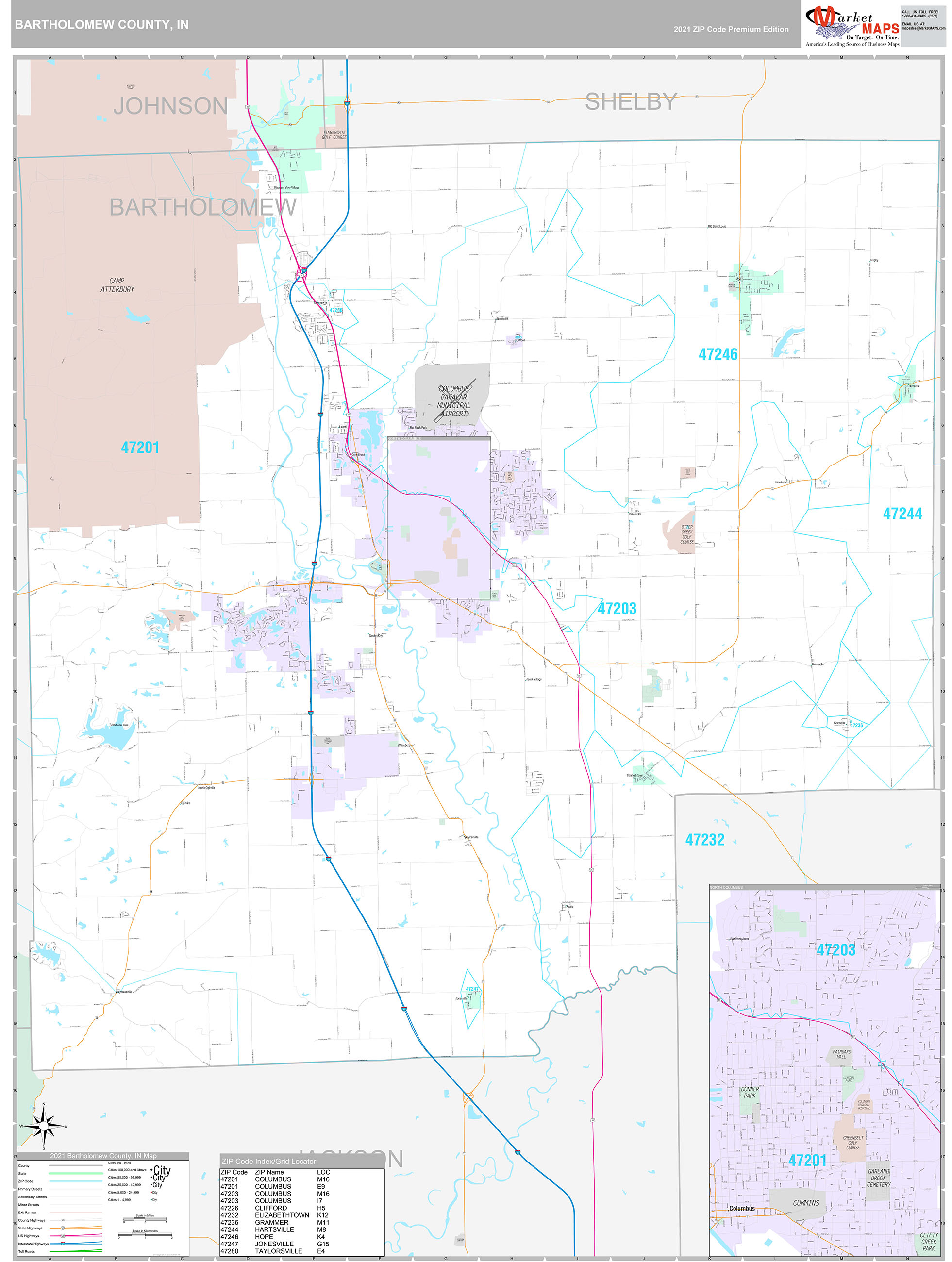 Bartholomew County, IN Wall Map Premium Style by MarketMAPS MapSales