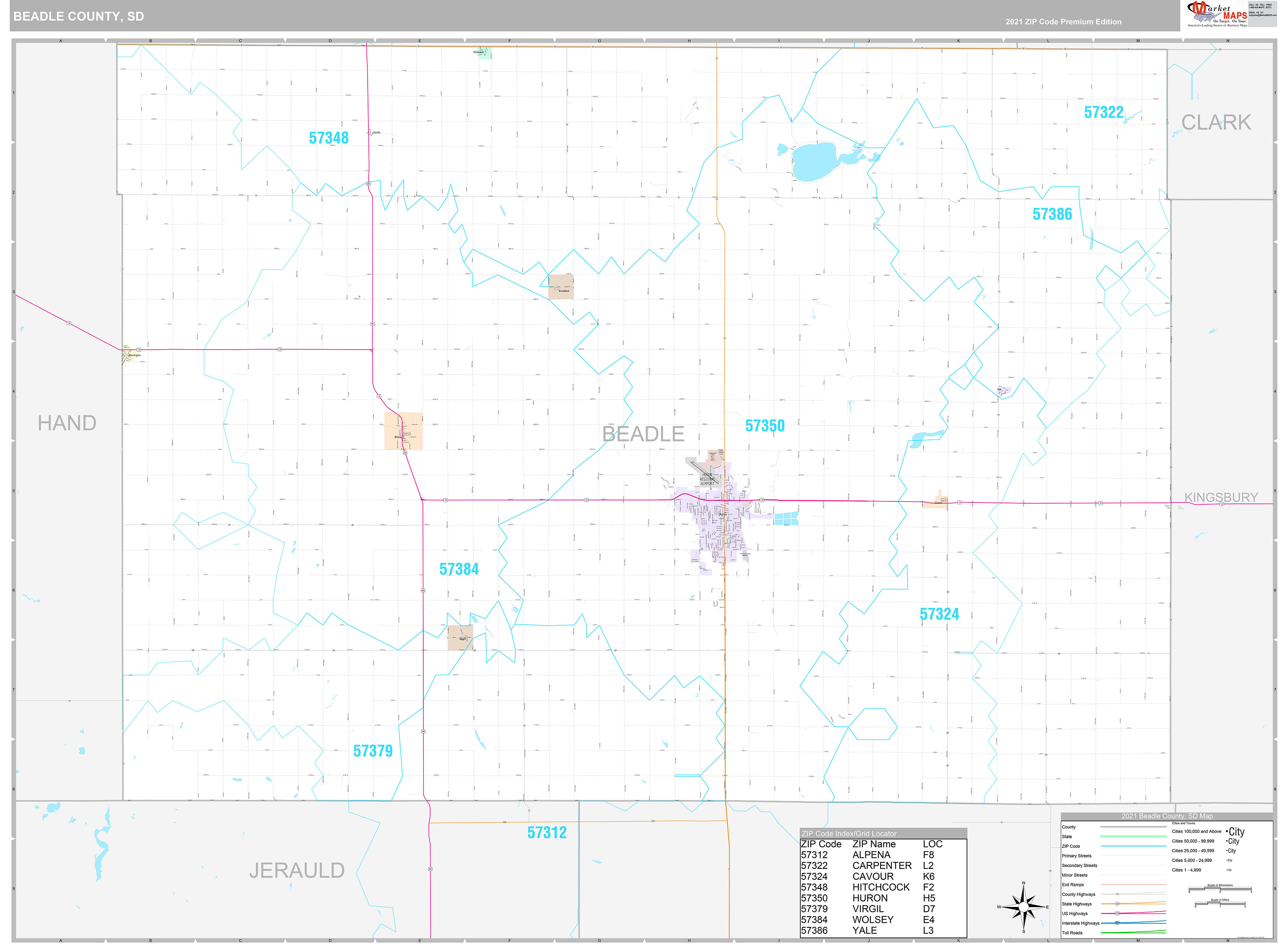 Beadle County, SD Wall Map Premium Style by MarketMAPS MapSales