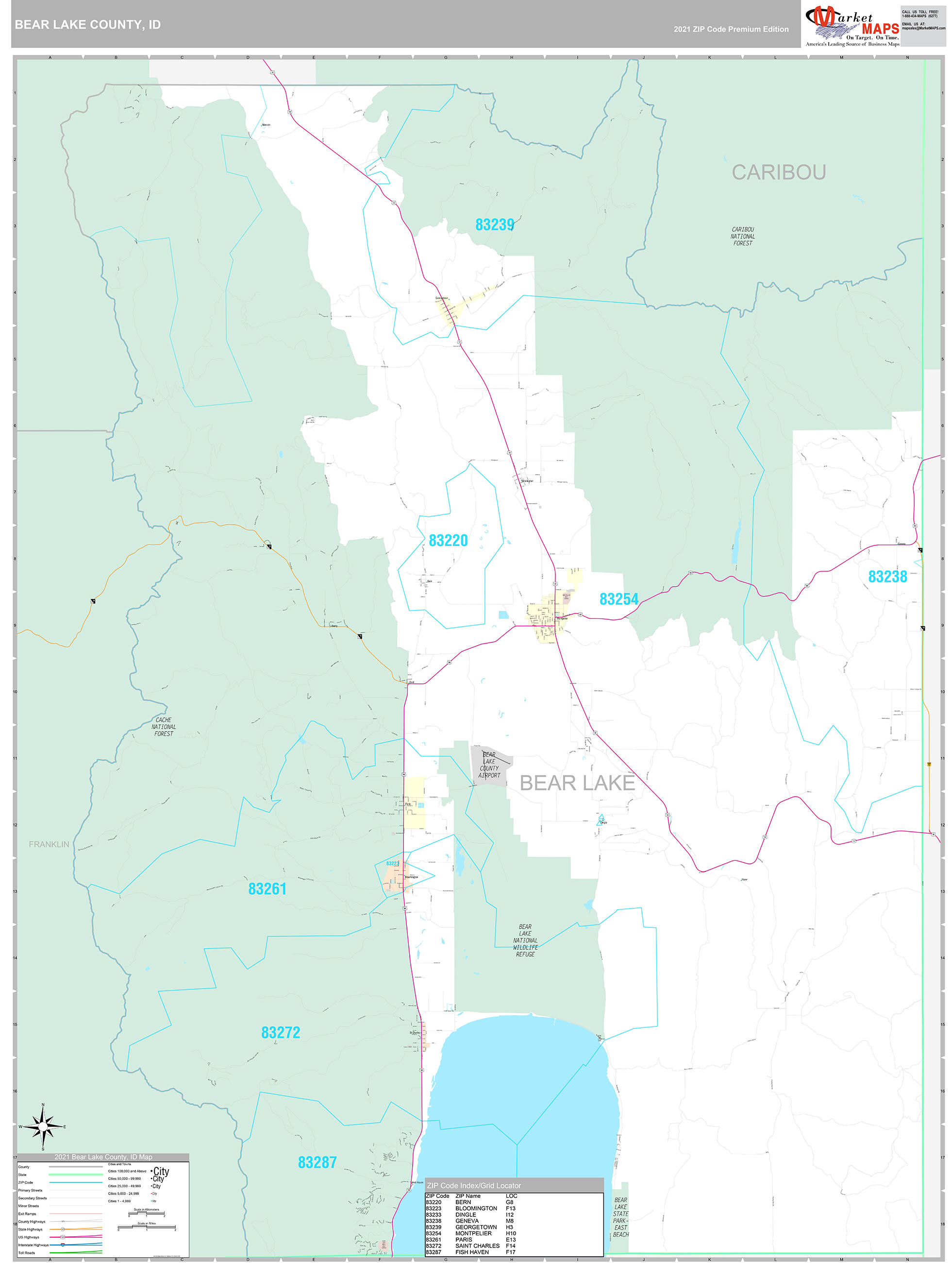 Bear Lake County, ID Wall Map Premium Style by MarketMAPS