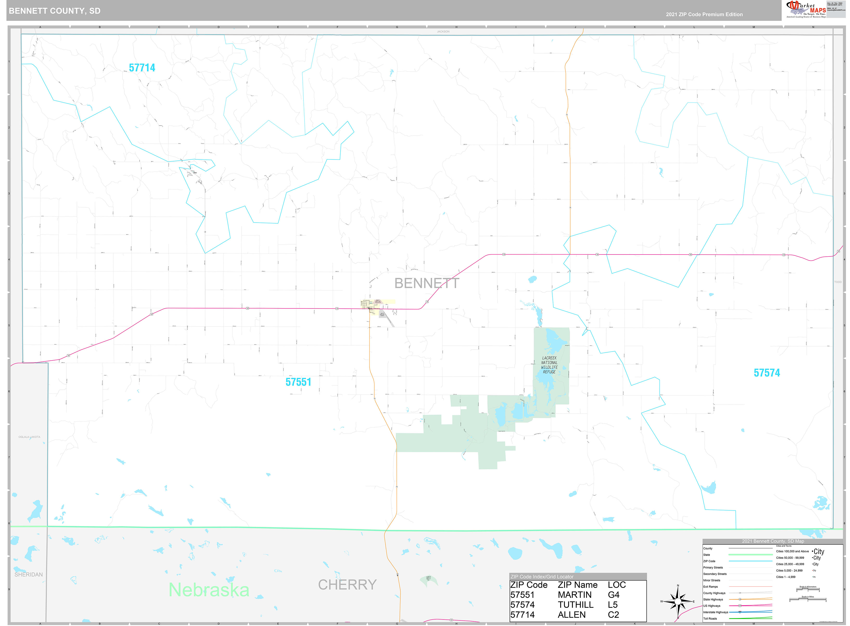 County, SD Wall Map Premium Style by MarketMAPS