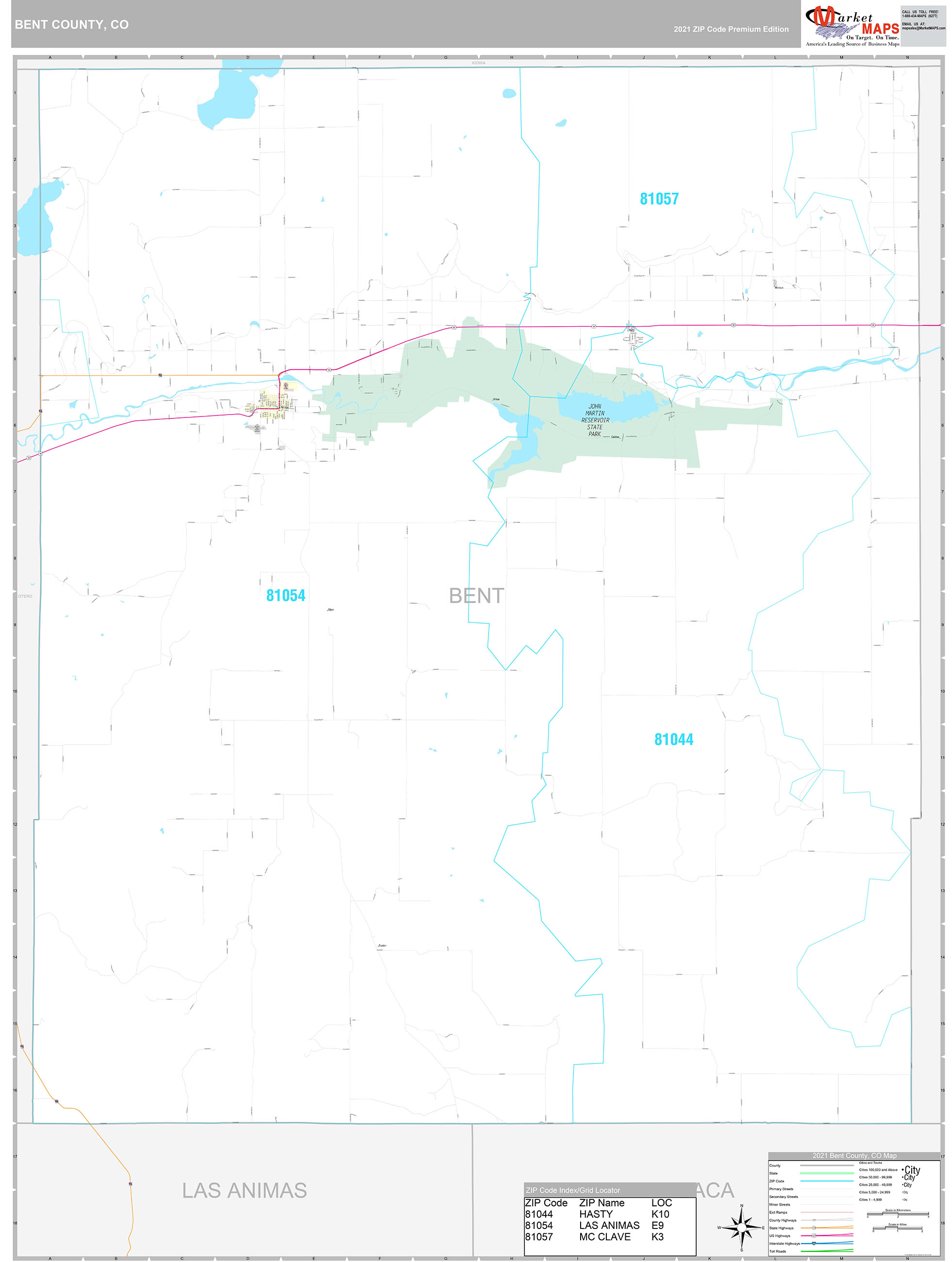 Bent County, CO Wall Map Premium Style by MarketMAPS