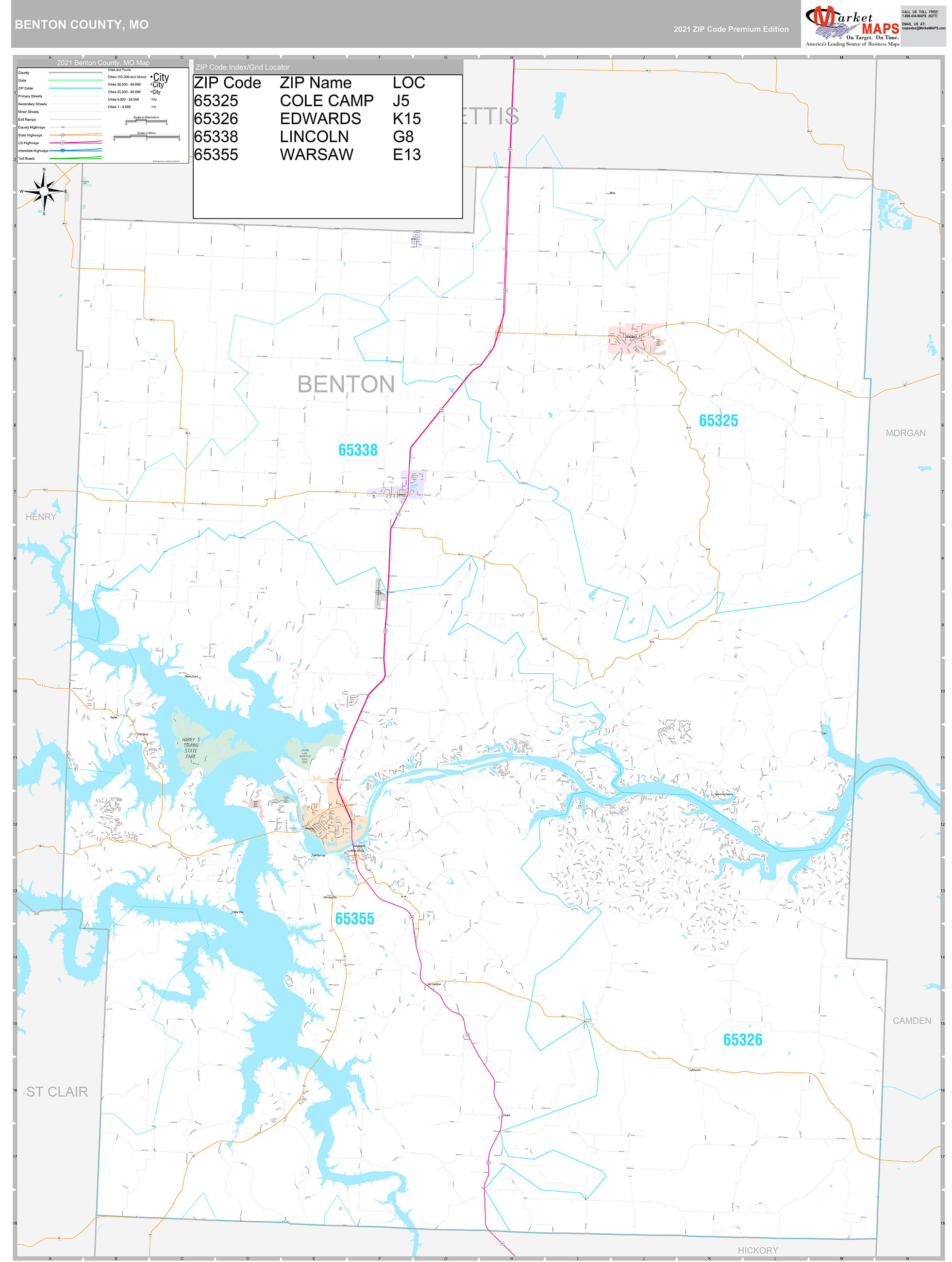 Benton County, MO Wall Map Premium Style by MarketMAPS MapSales