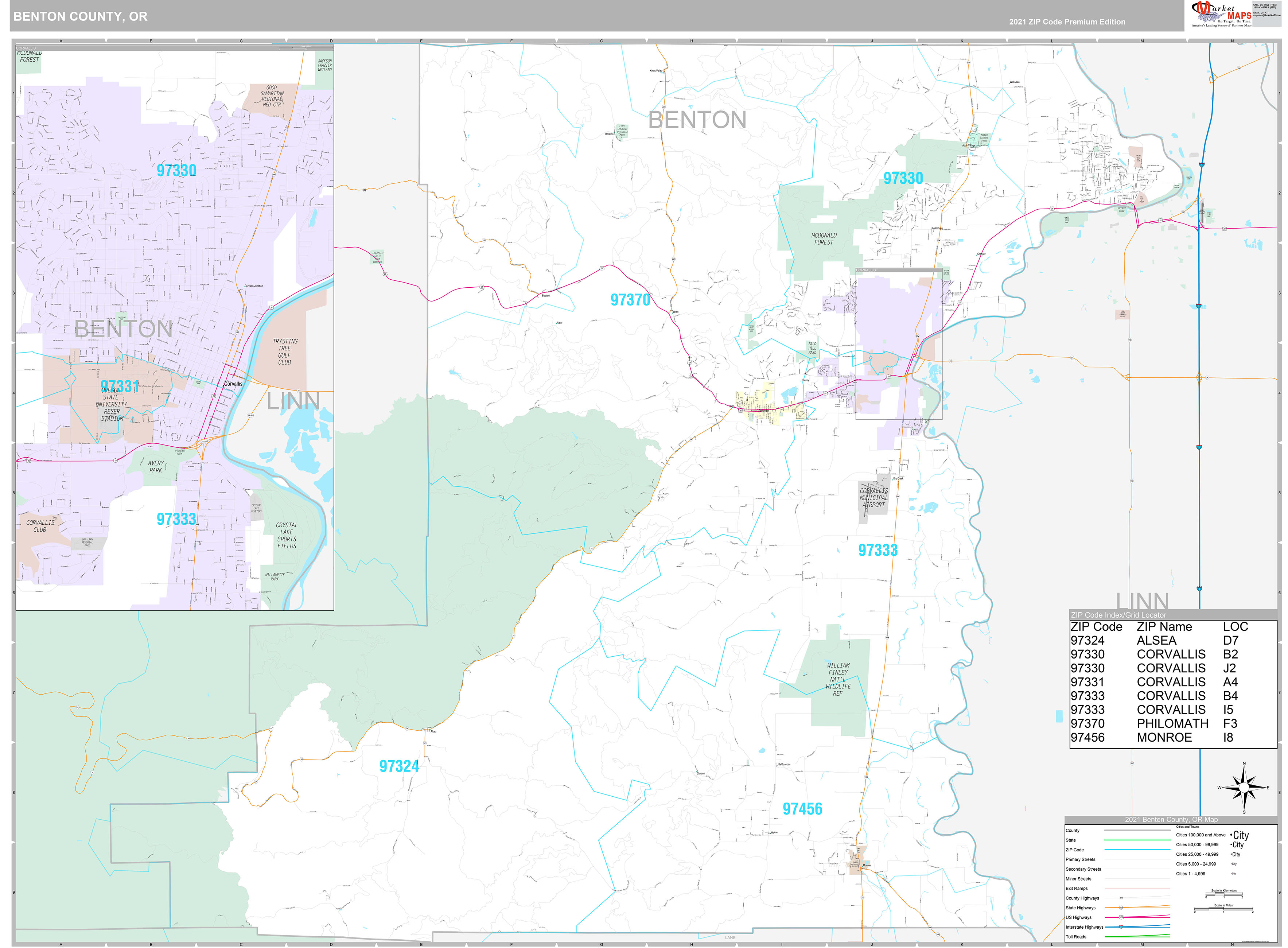 Benton County, OR Wall Map Premium Style by MarketMAPS