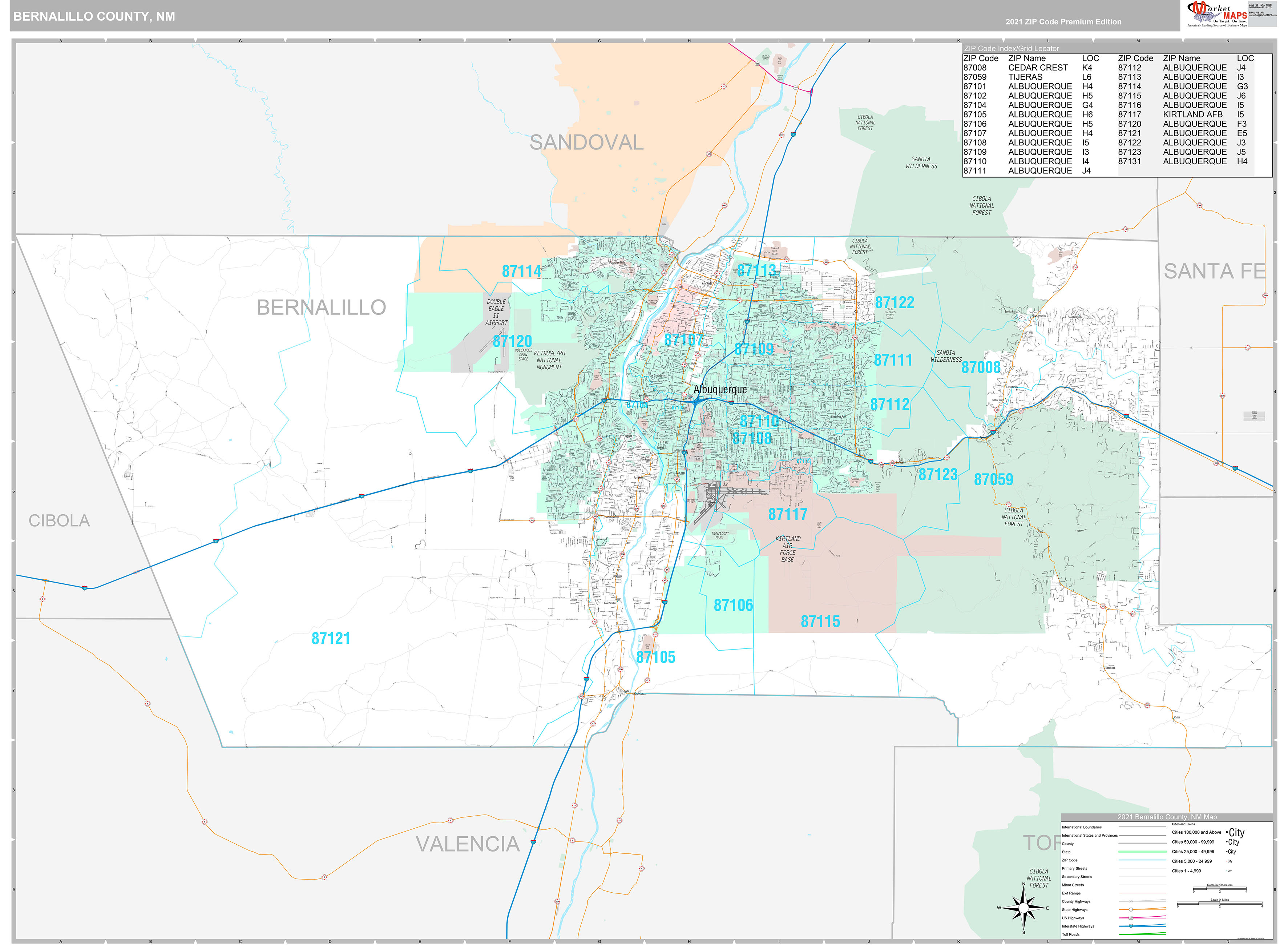 Bernalillo County, NM Wall Map Premium Style by MarketMAPS