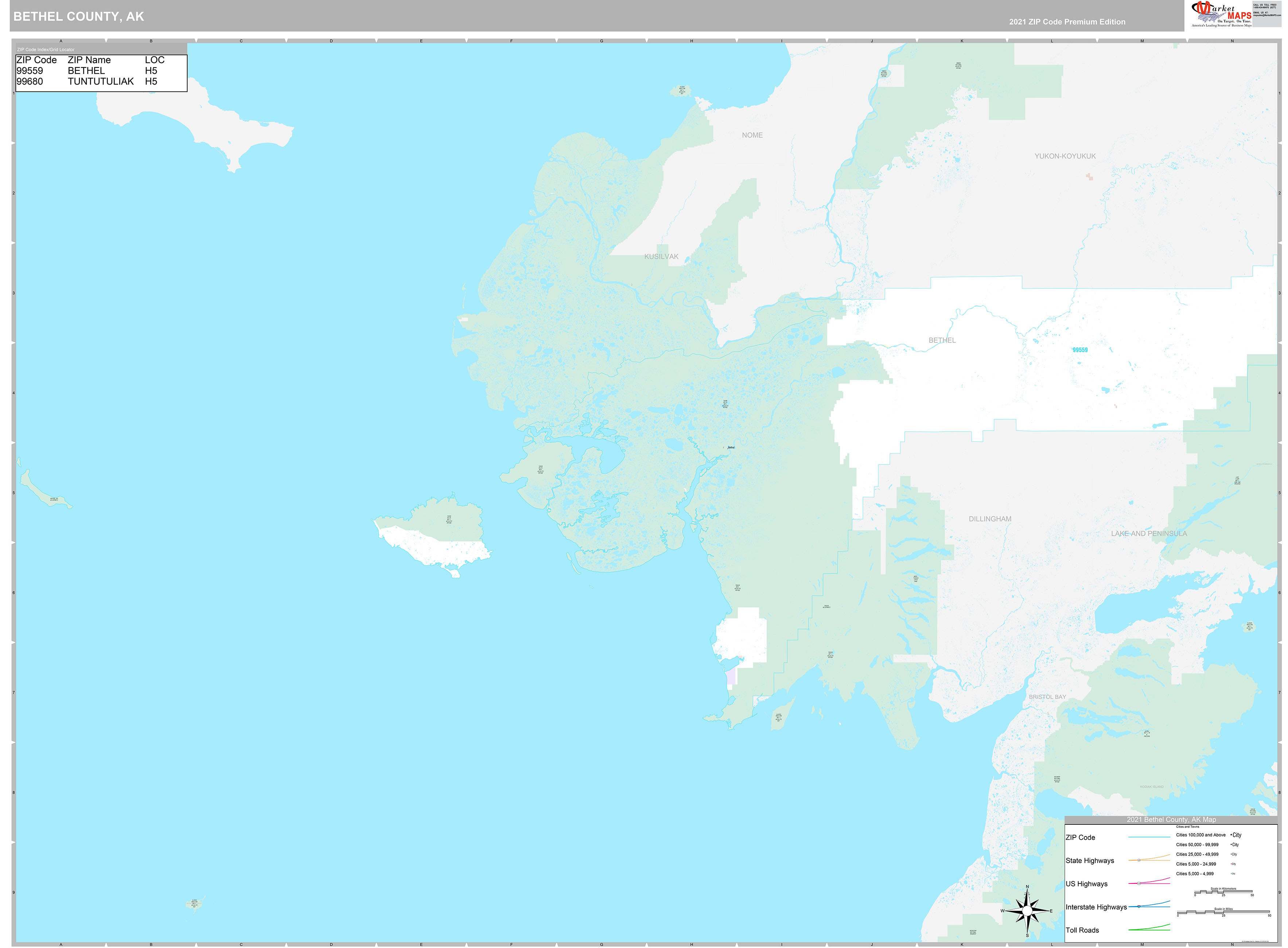 Bethel County, AK Wall Map Premium Style by MarketMAPS