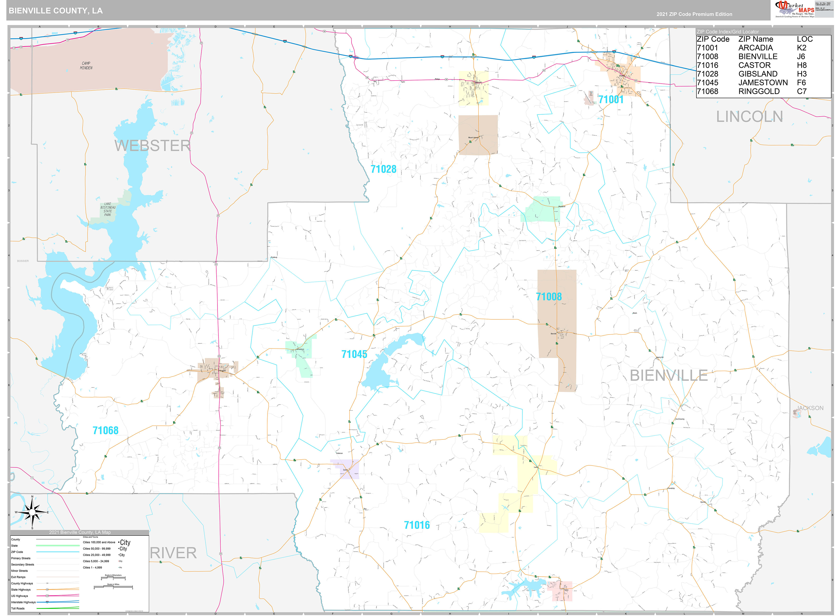 Bienville County, LA Wall Map Premium Style by MarketMAPS