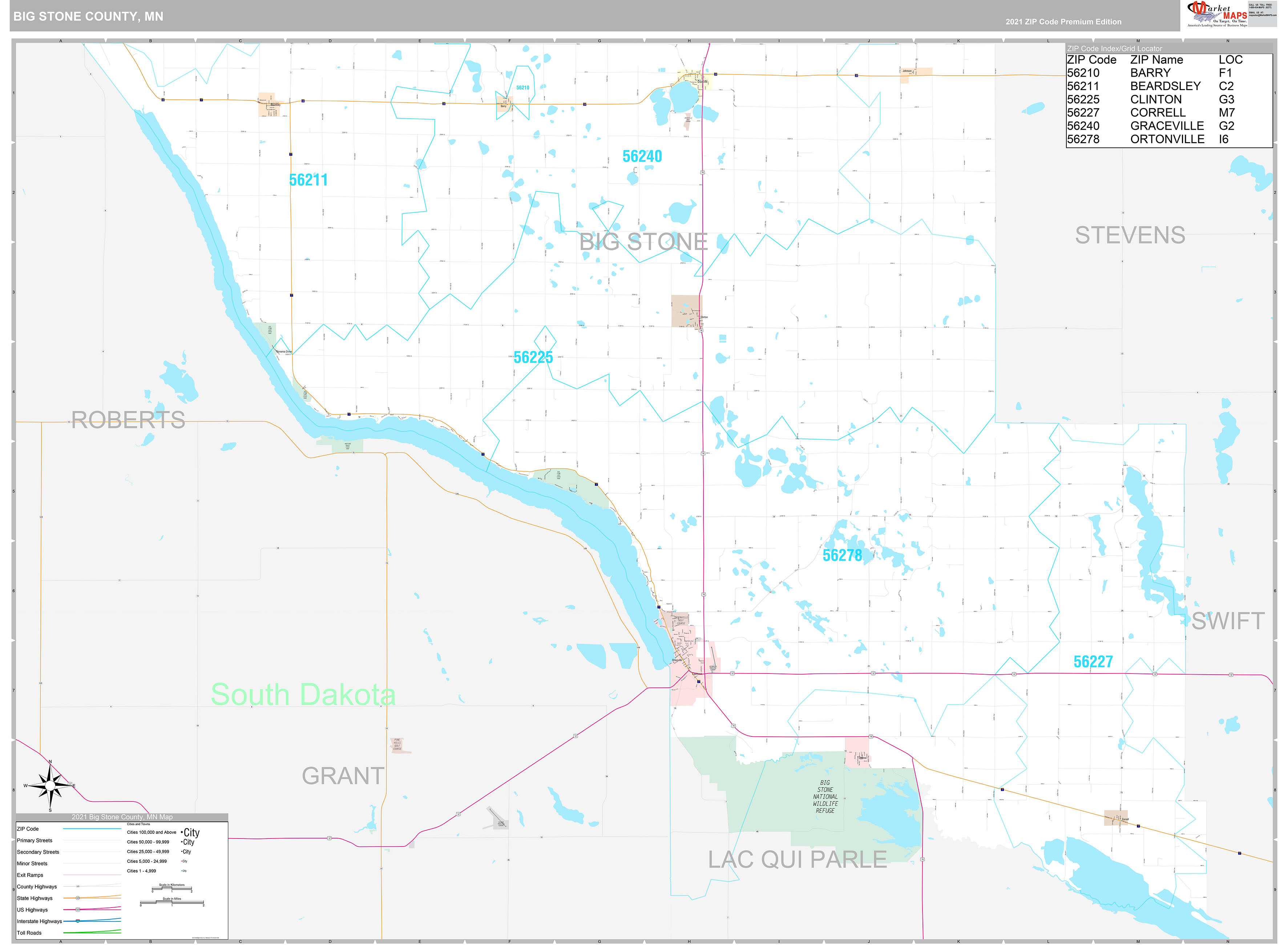 Big Stone County, MN Wall Map Premium Style by MarketMAPS