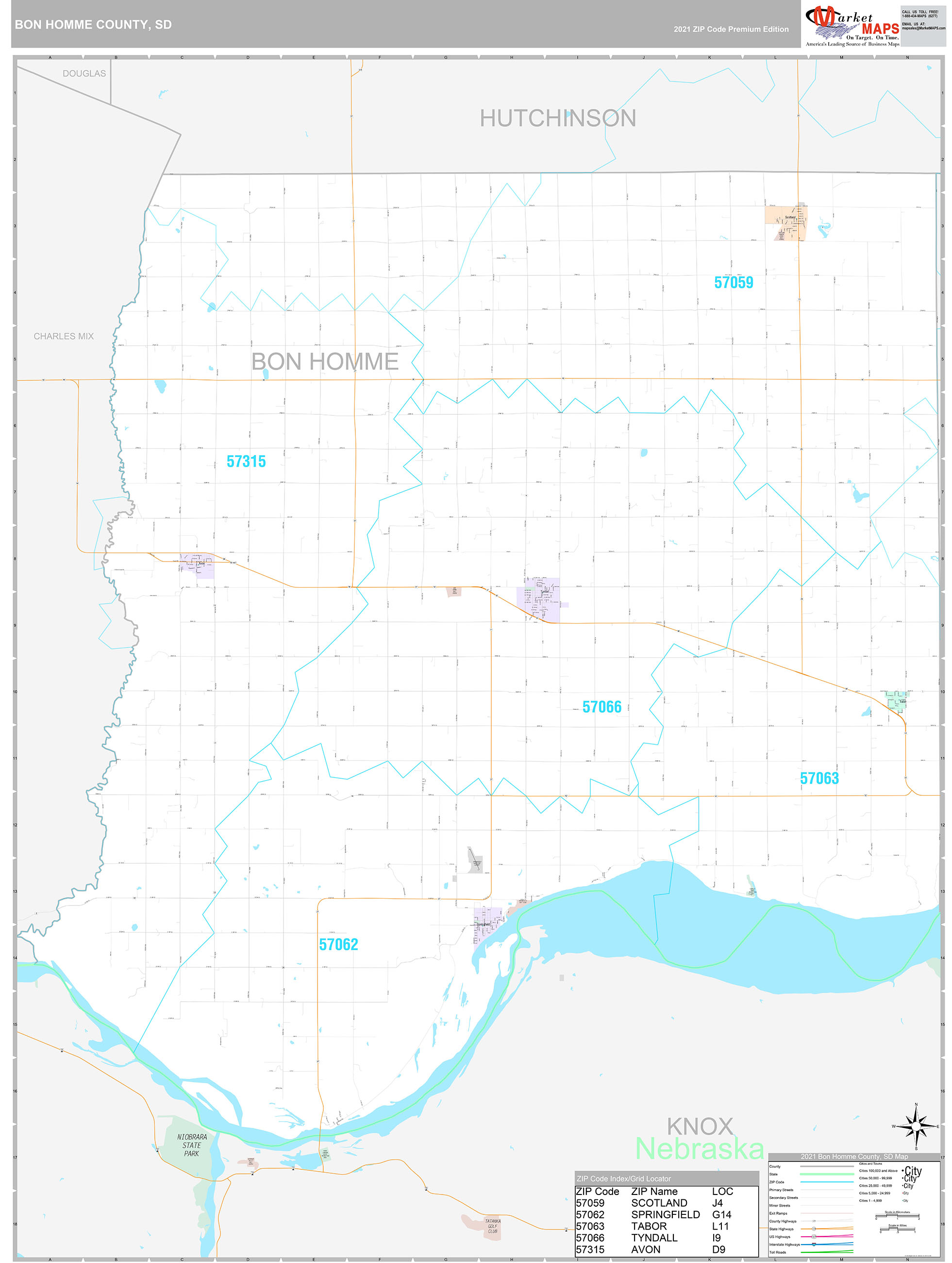Bon Homme County, SD Wall Map Premium Style by MarketMAPS