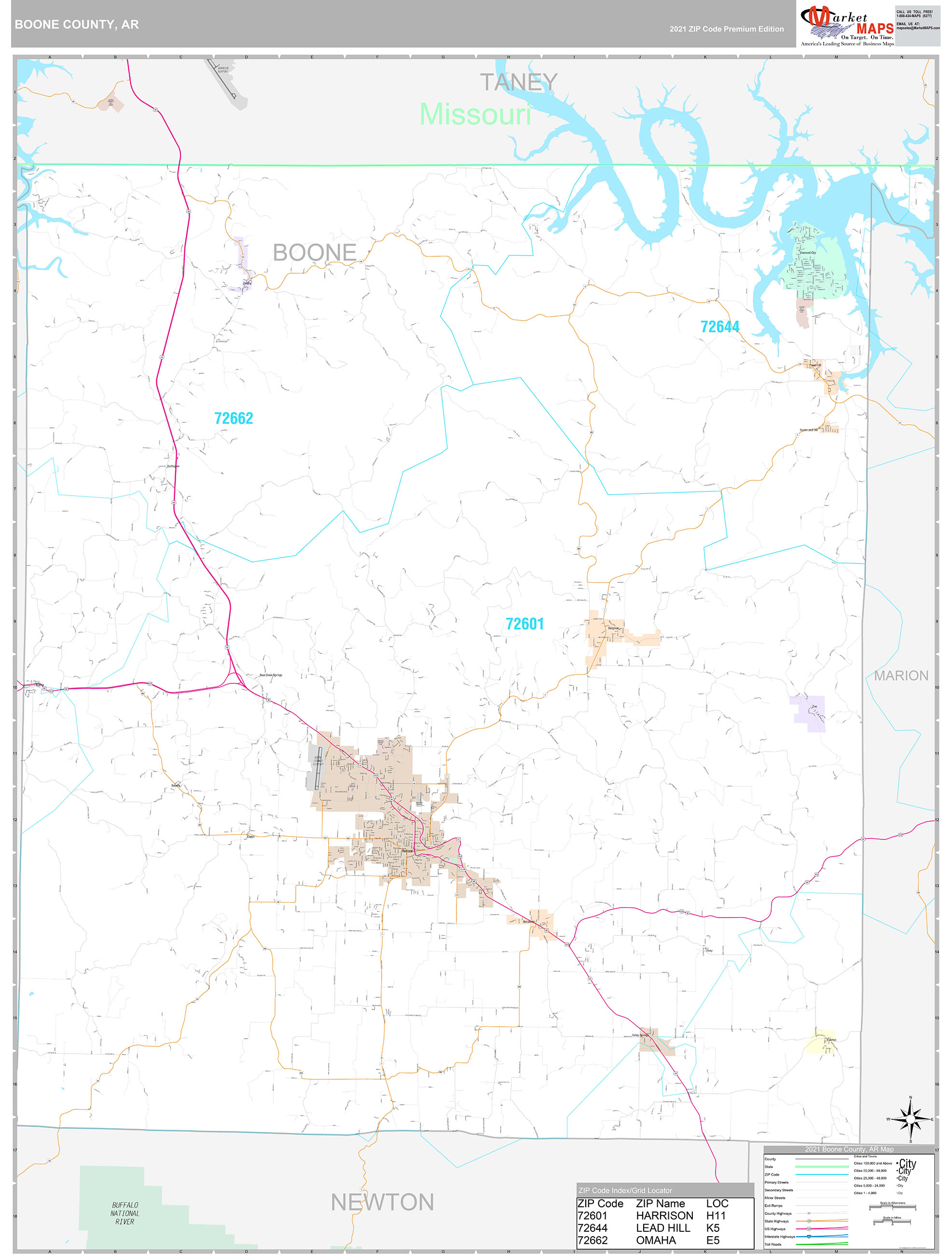 Boone County, AR Wall Map Premium Style by MarketMAPS