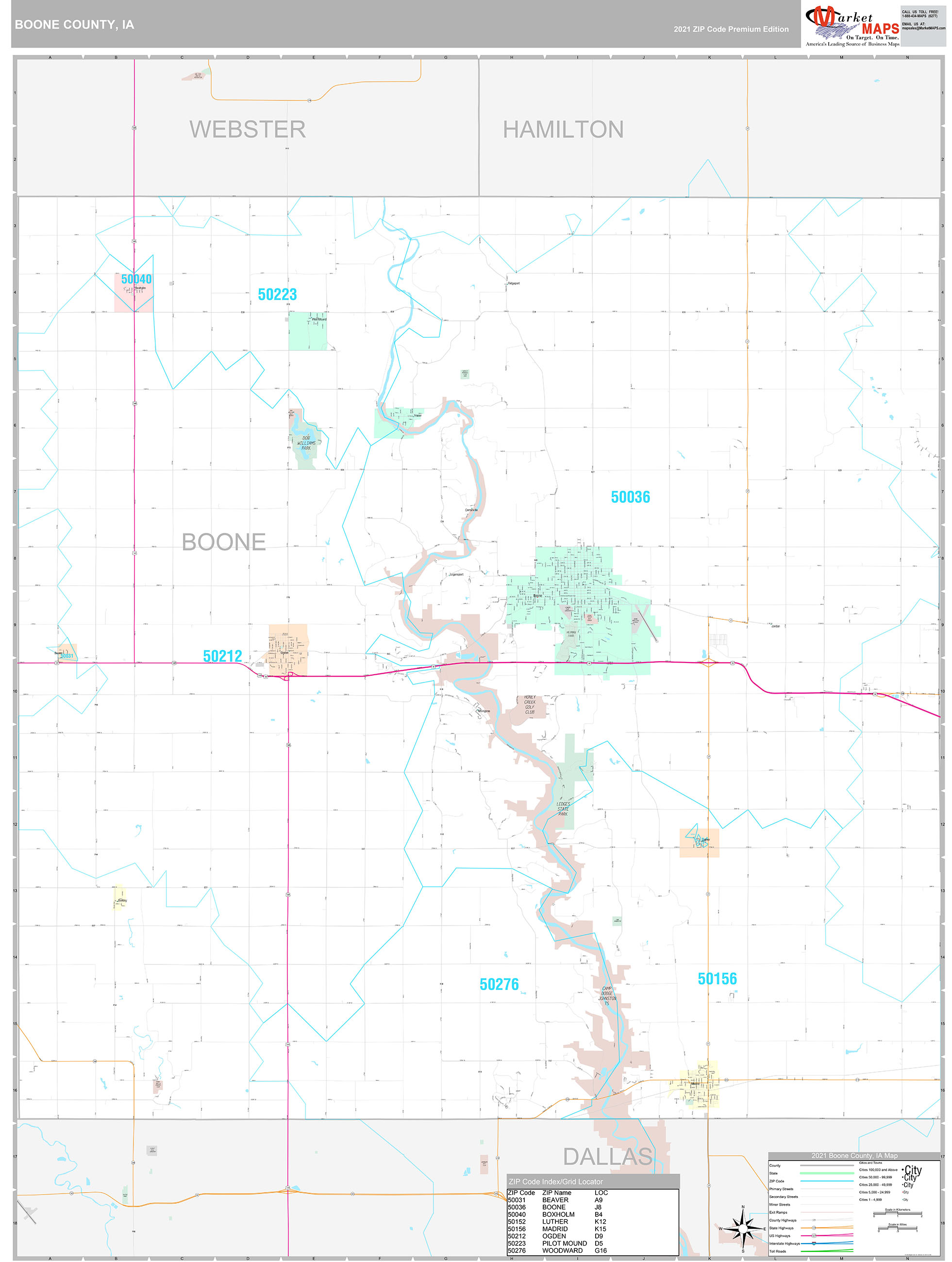 Boone County, IA Wall Map Premium Style by MarketMAPS MapSales