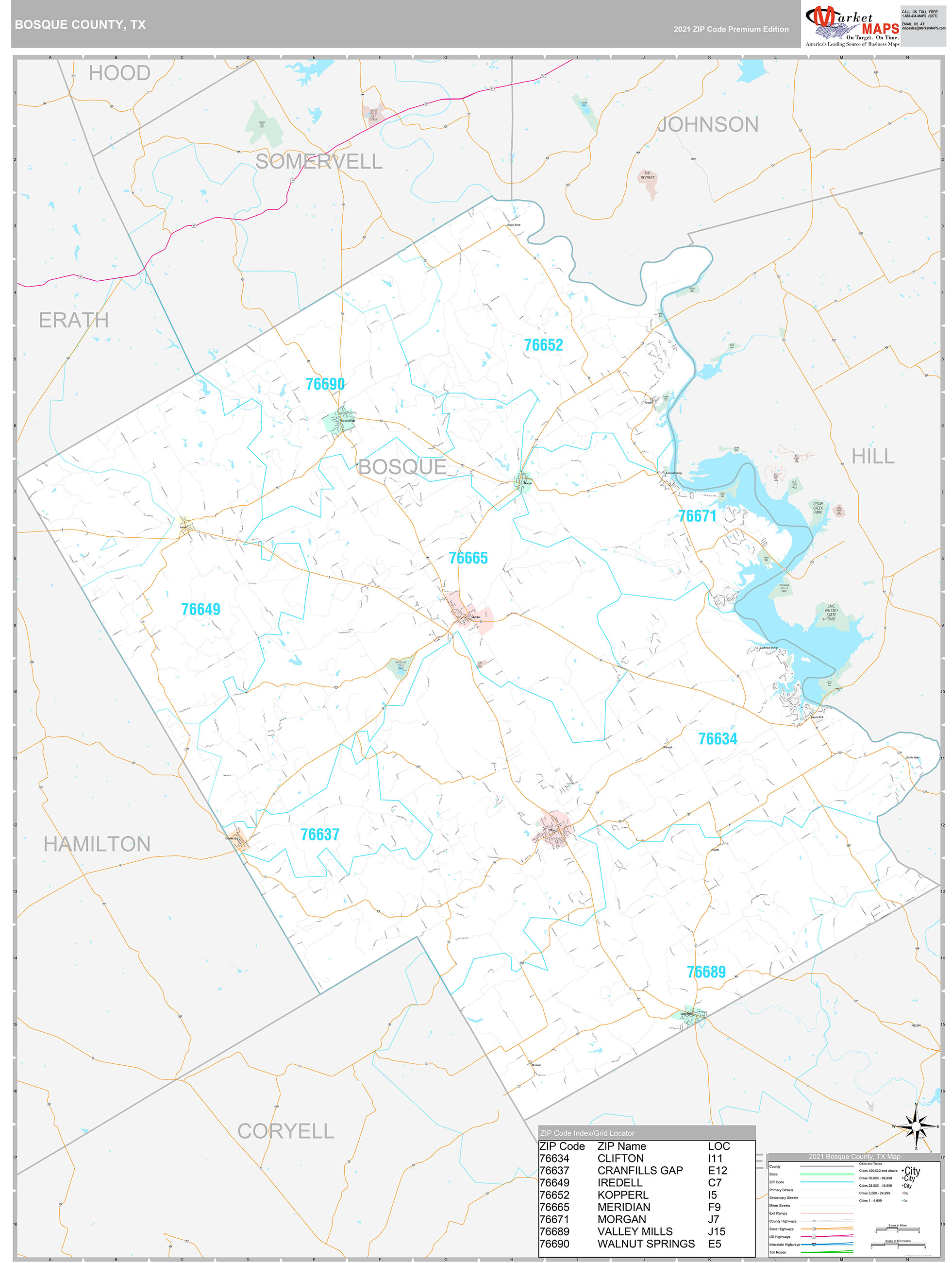 Bosque County Tx Wall Map Premium Style By Marketmaps