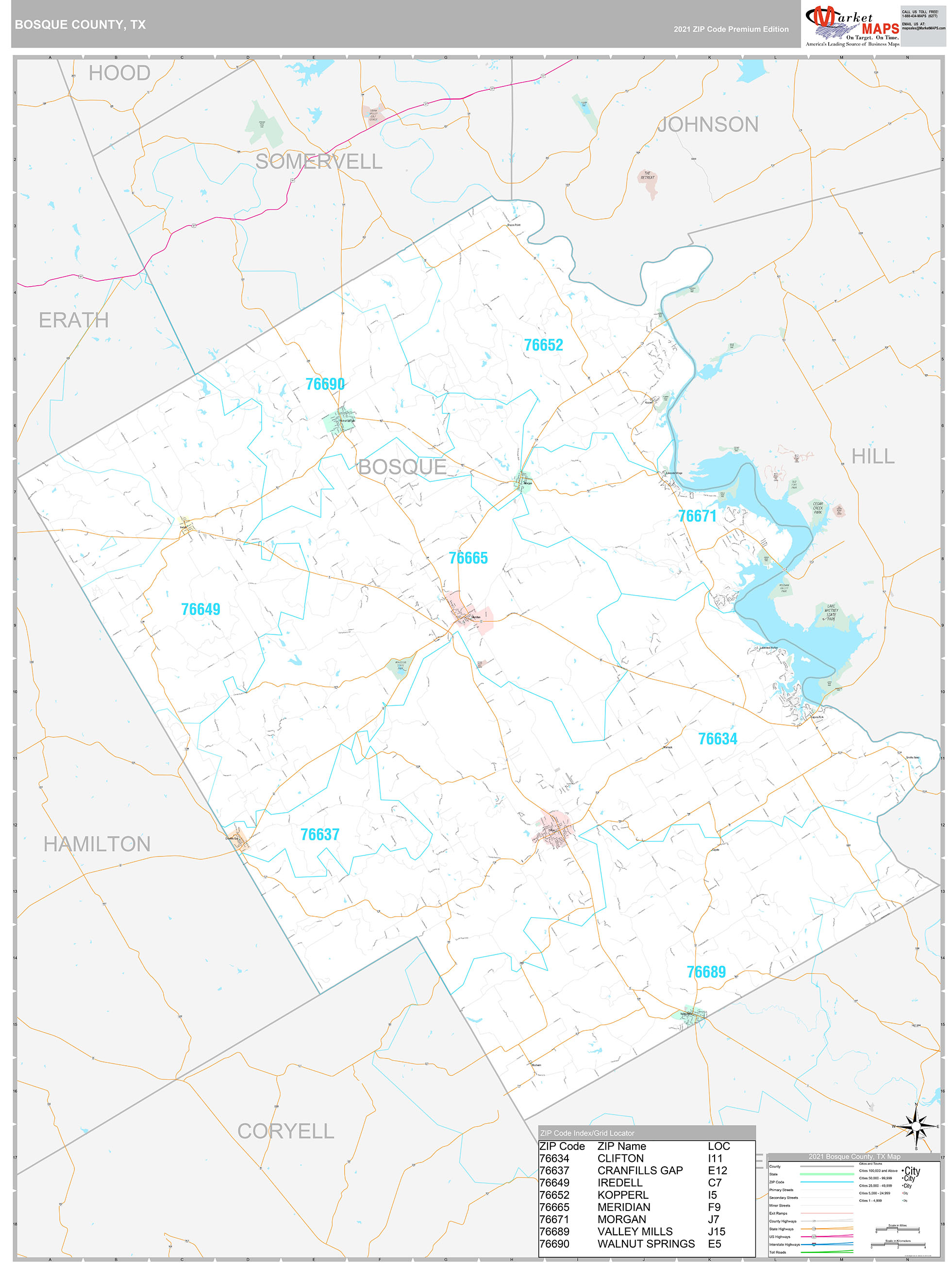 Bosque County, TX Wall Map Premium Style by MarketMAPS - MapSales.com