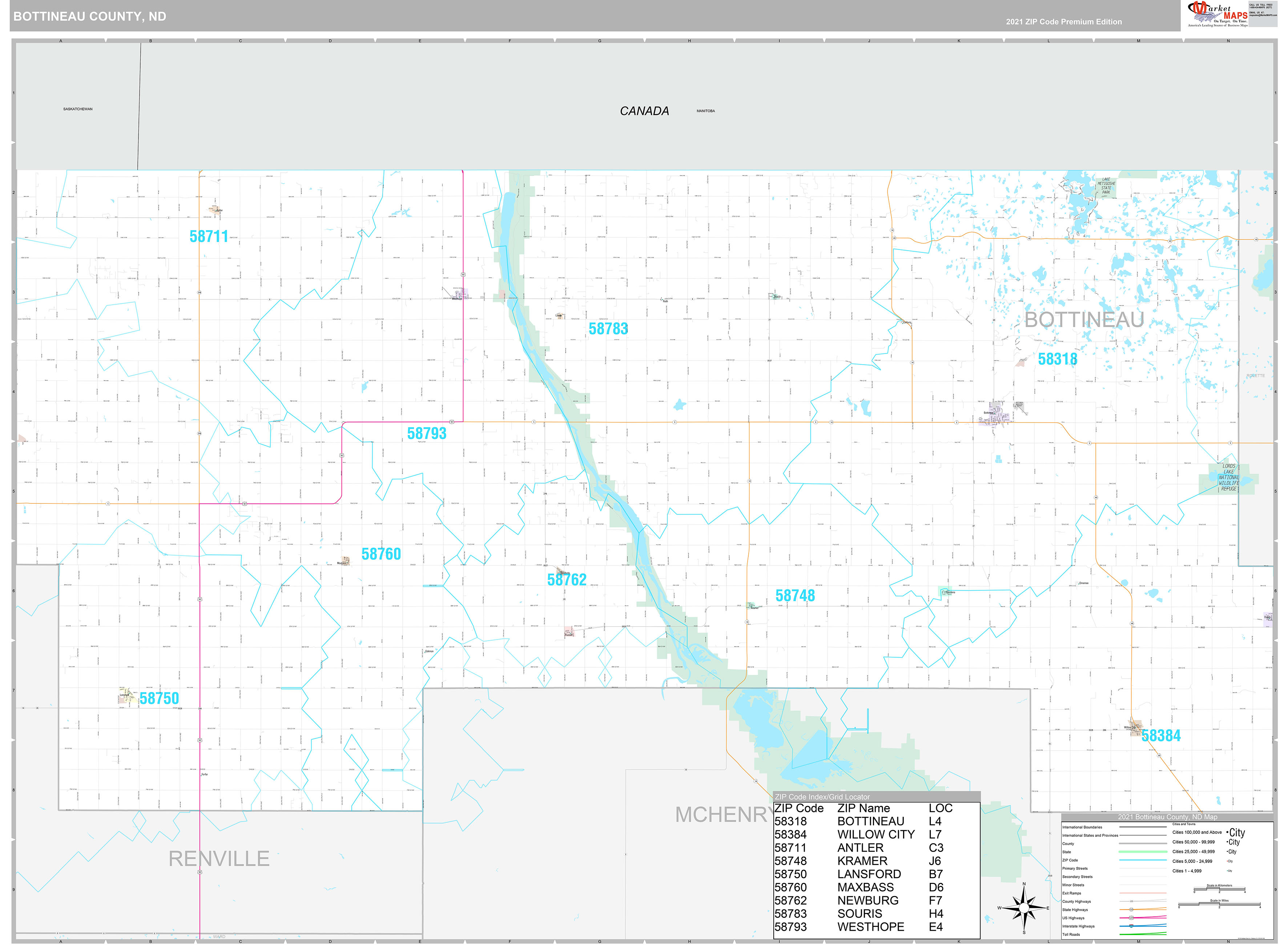 Bottineau County, ND Wall Map Premium Style by MarketMAPS