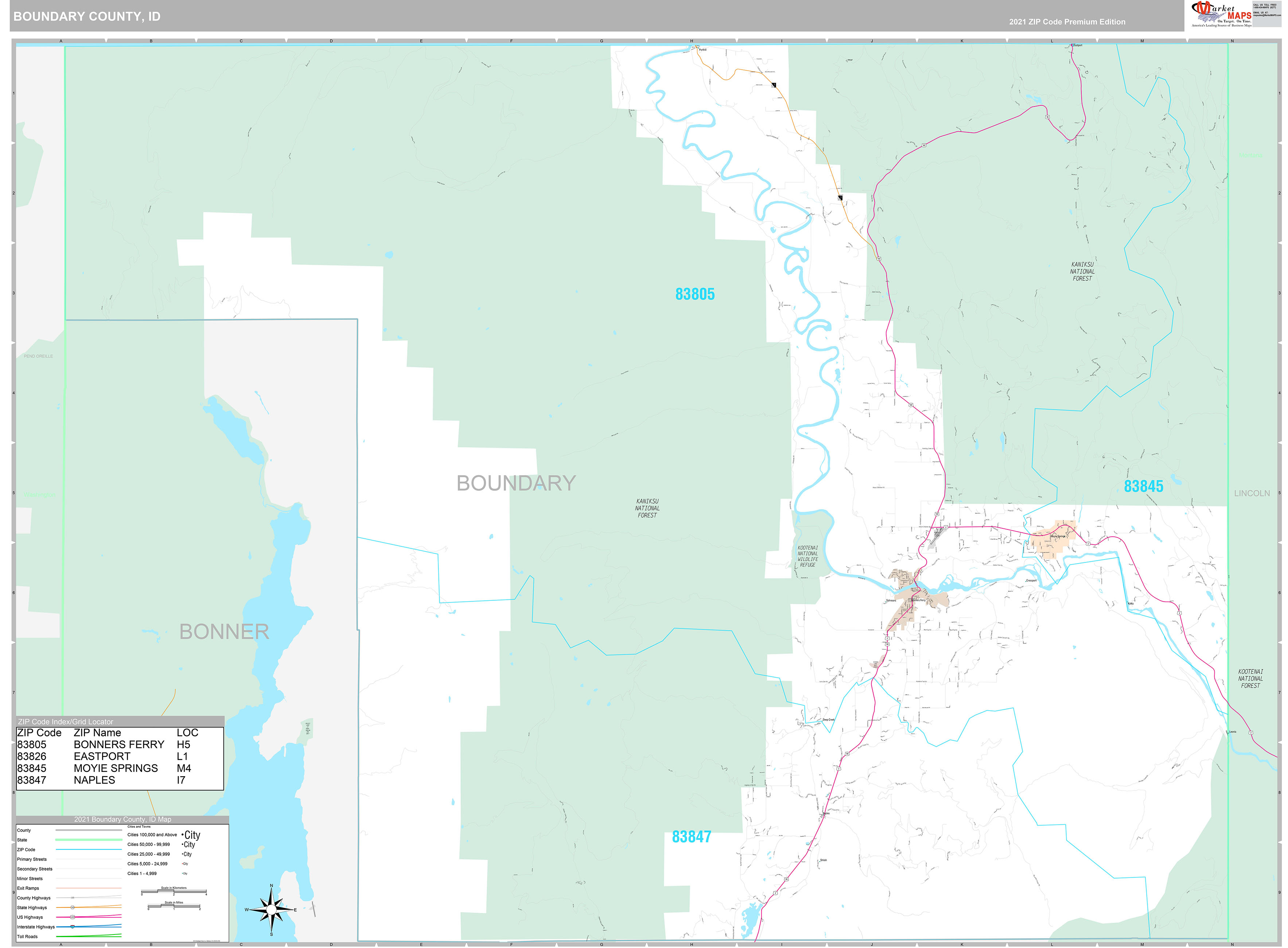 Boundary County, ID Wall Map Premium Style by MarketMAPS
