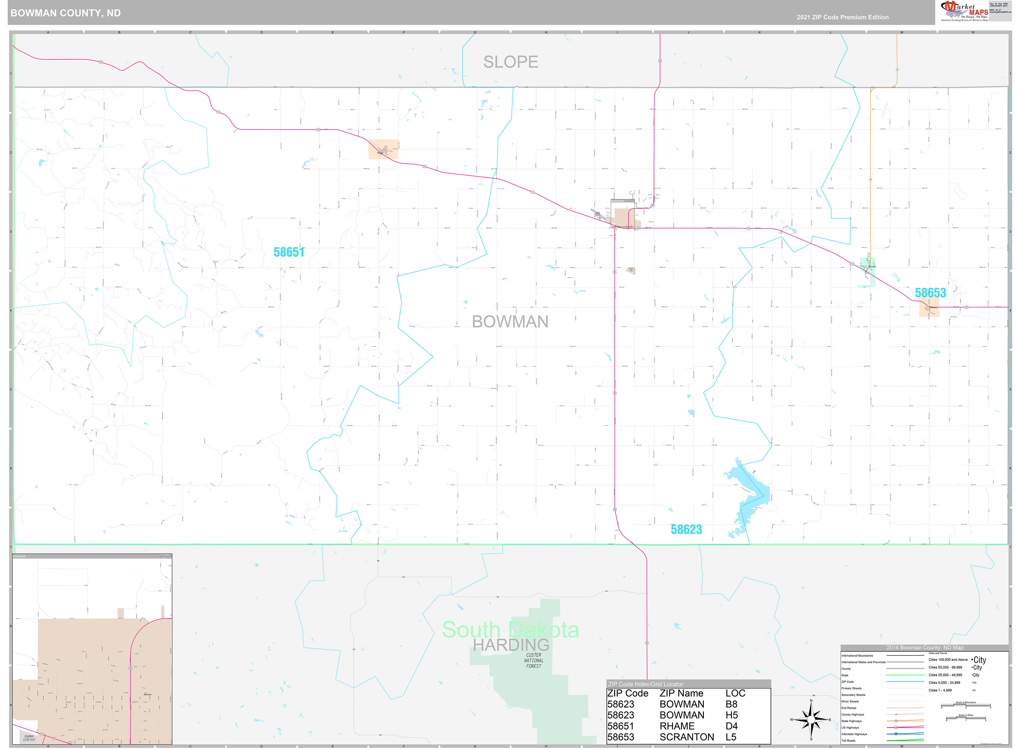 Bowman County, ND Wall Map Premium Style by MarketMAPS MapSales