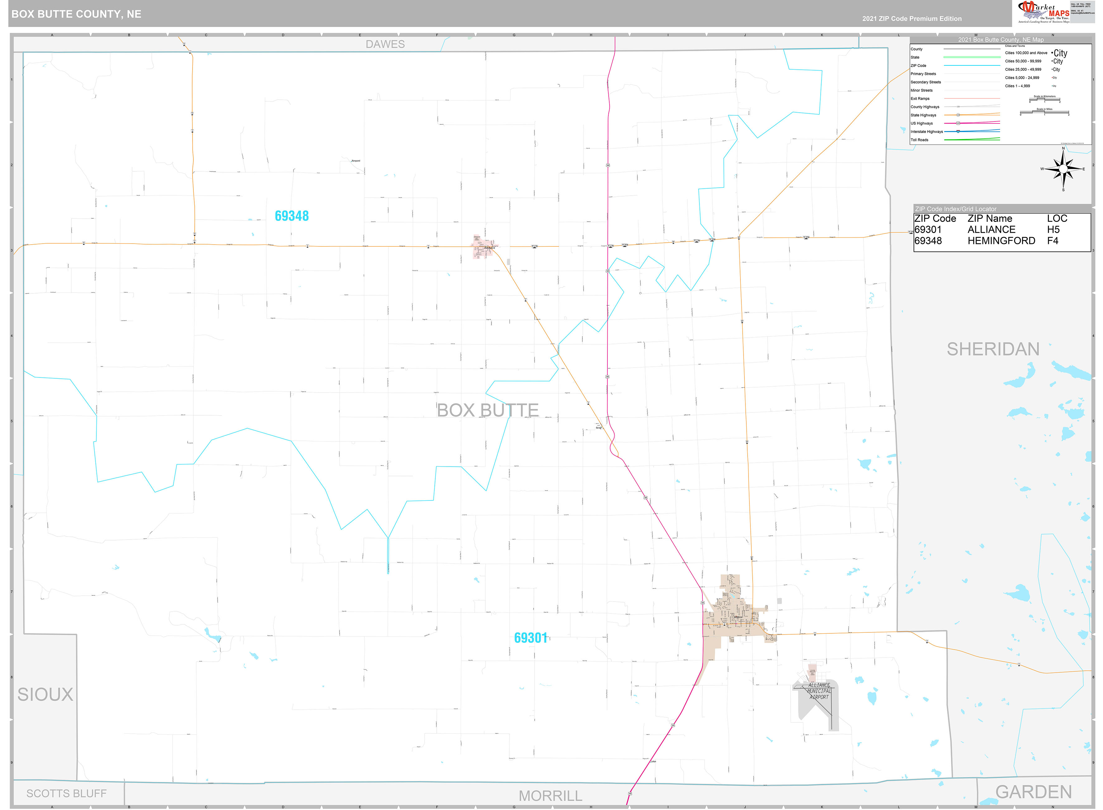 Box Butte County, NE Wall Map Premium Style by MarketMAPS MapSales