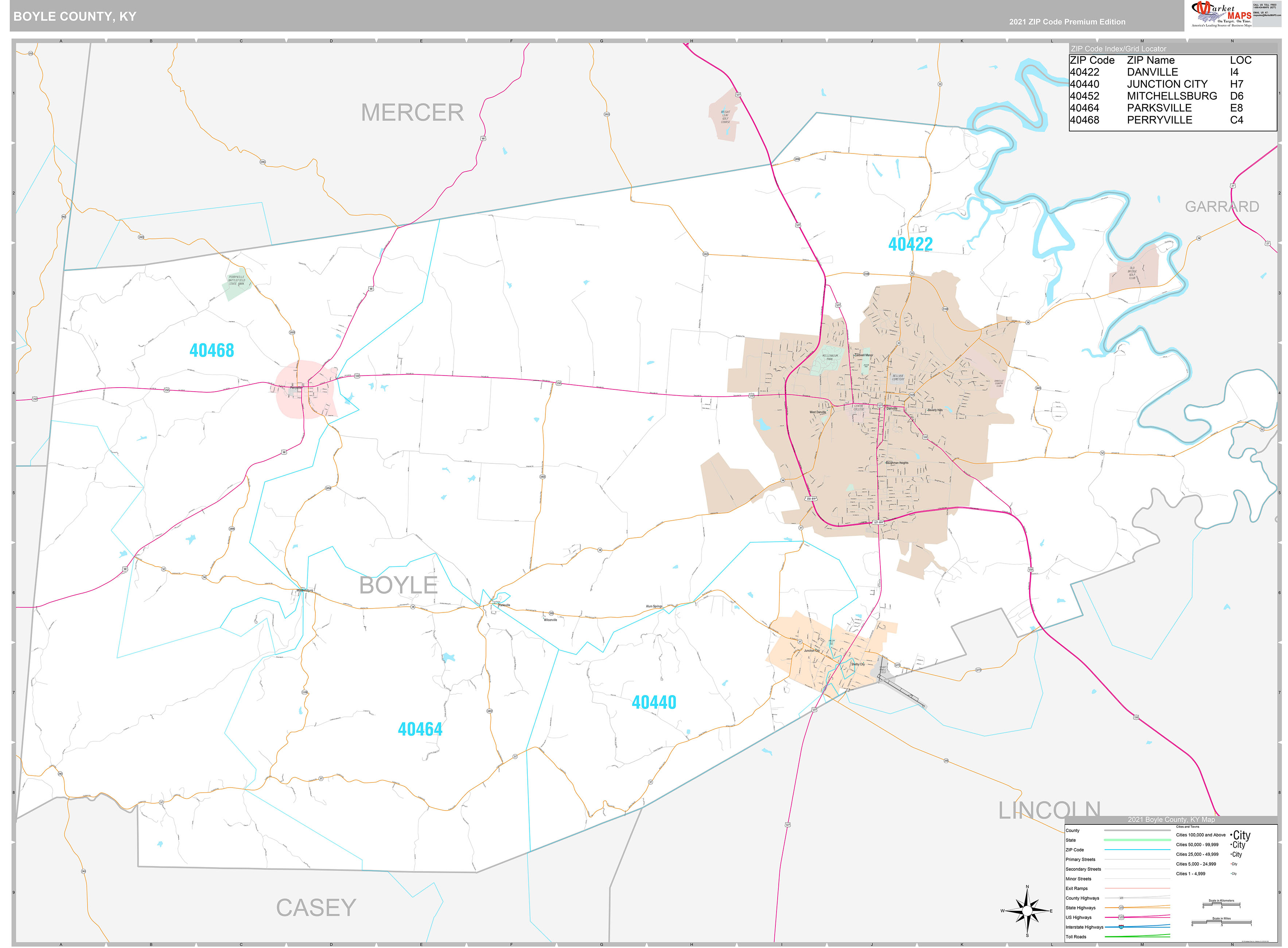 Boyle County, KY Wall Map Premium Style by MarketMAPS