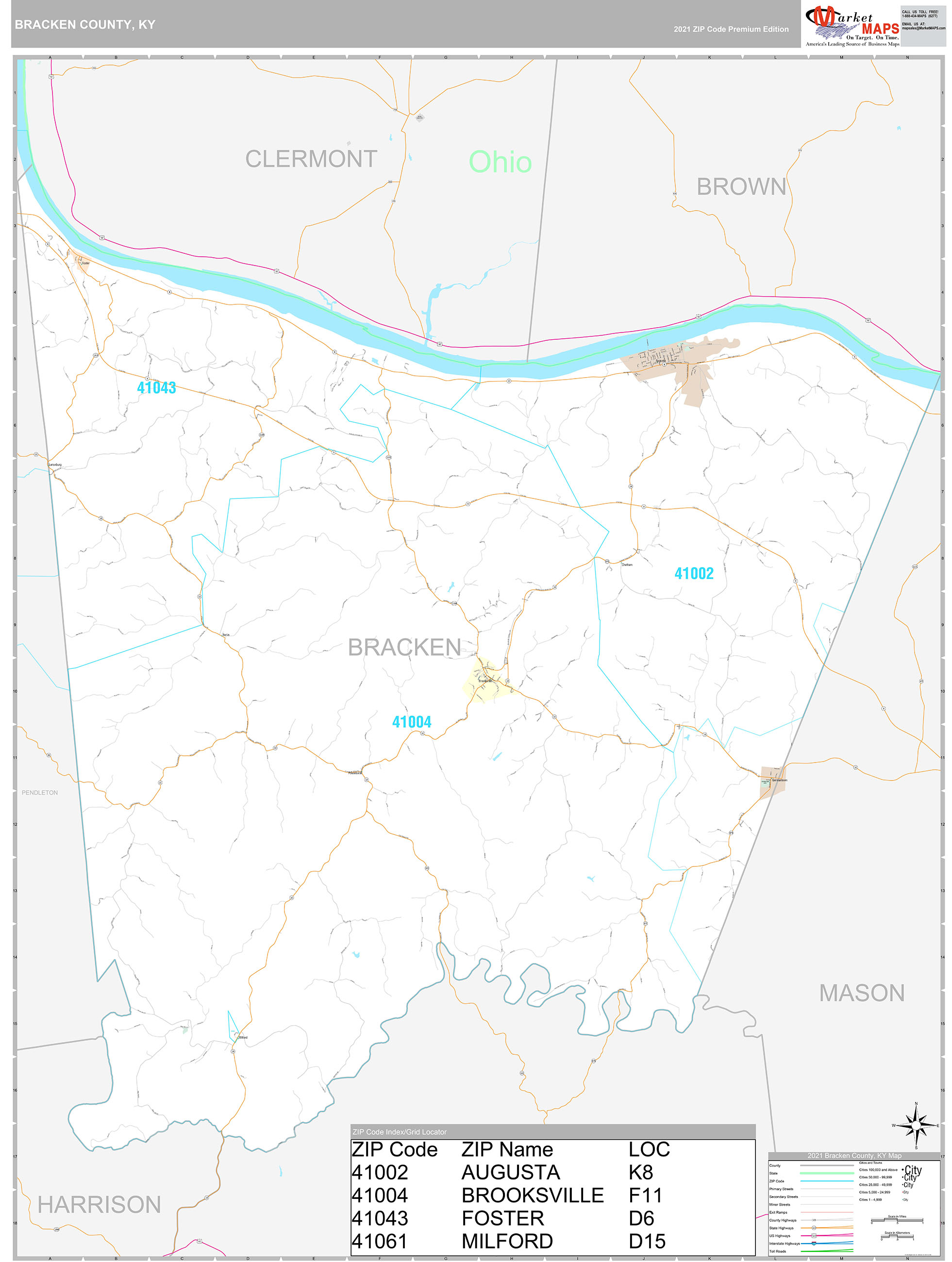 Bracken County, KY Wall Map Premium Style by MarketMAPS