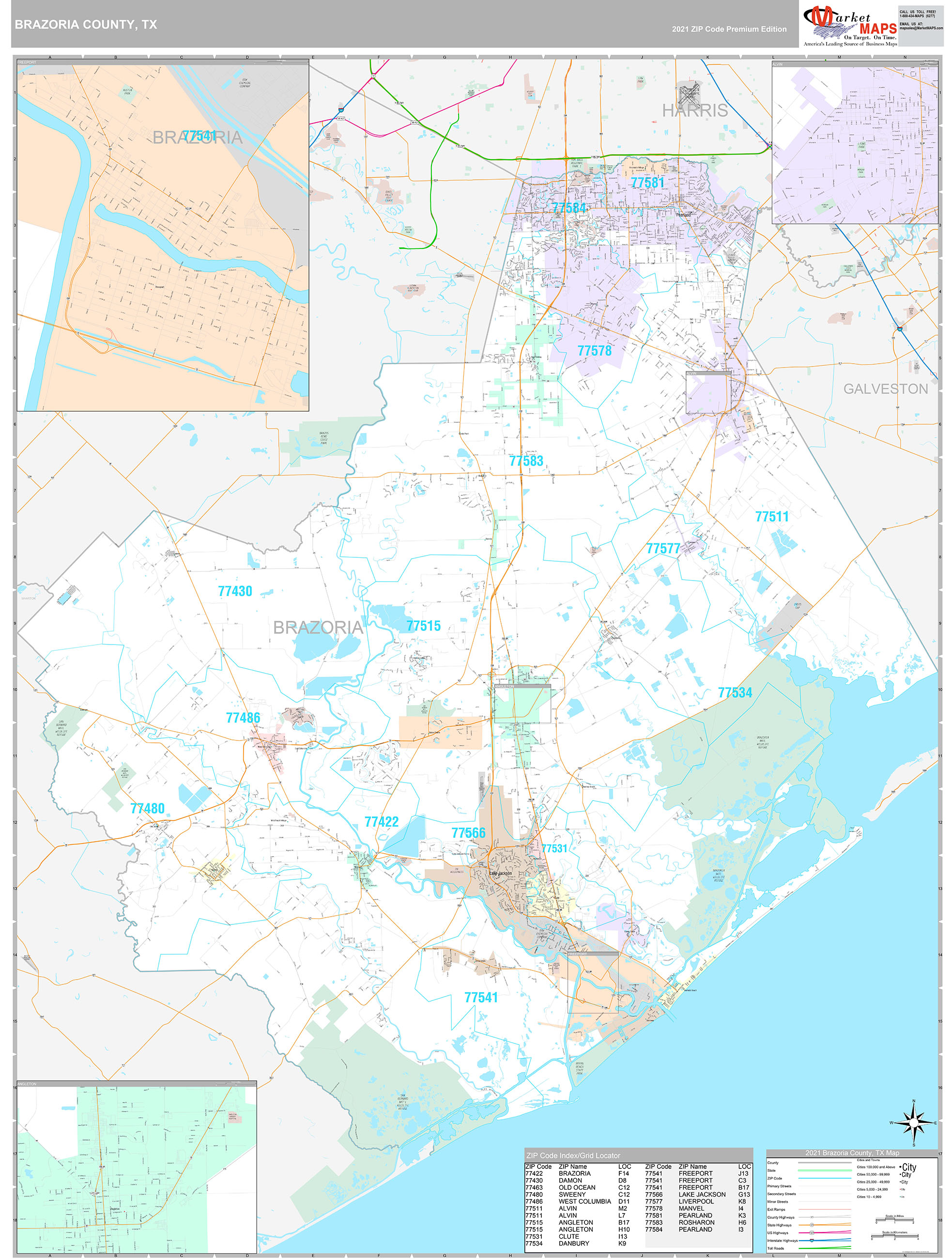 brazoria-county-tx-wall-map-premium-style-by-marketmaps-mapsales
