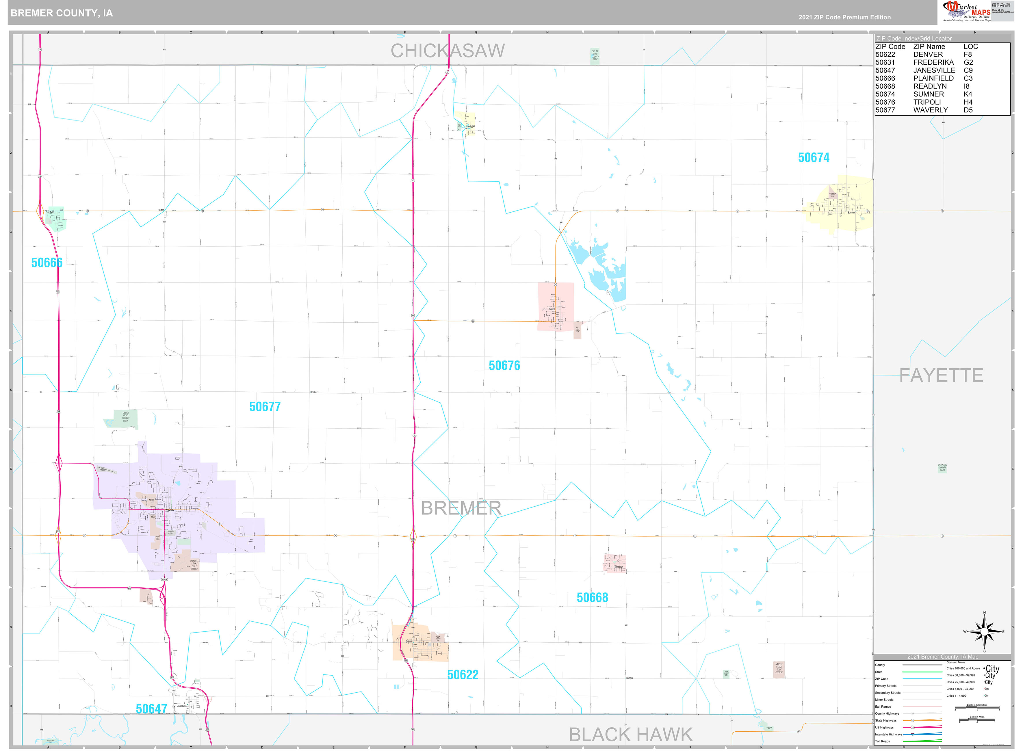 Bremer County, IA Wall Map Premium Style by MarketMAPS