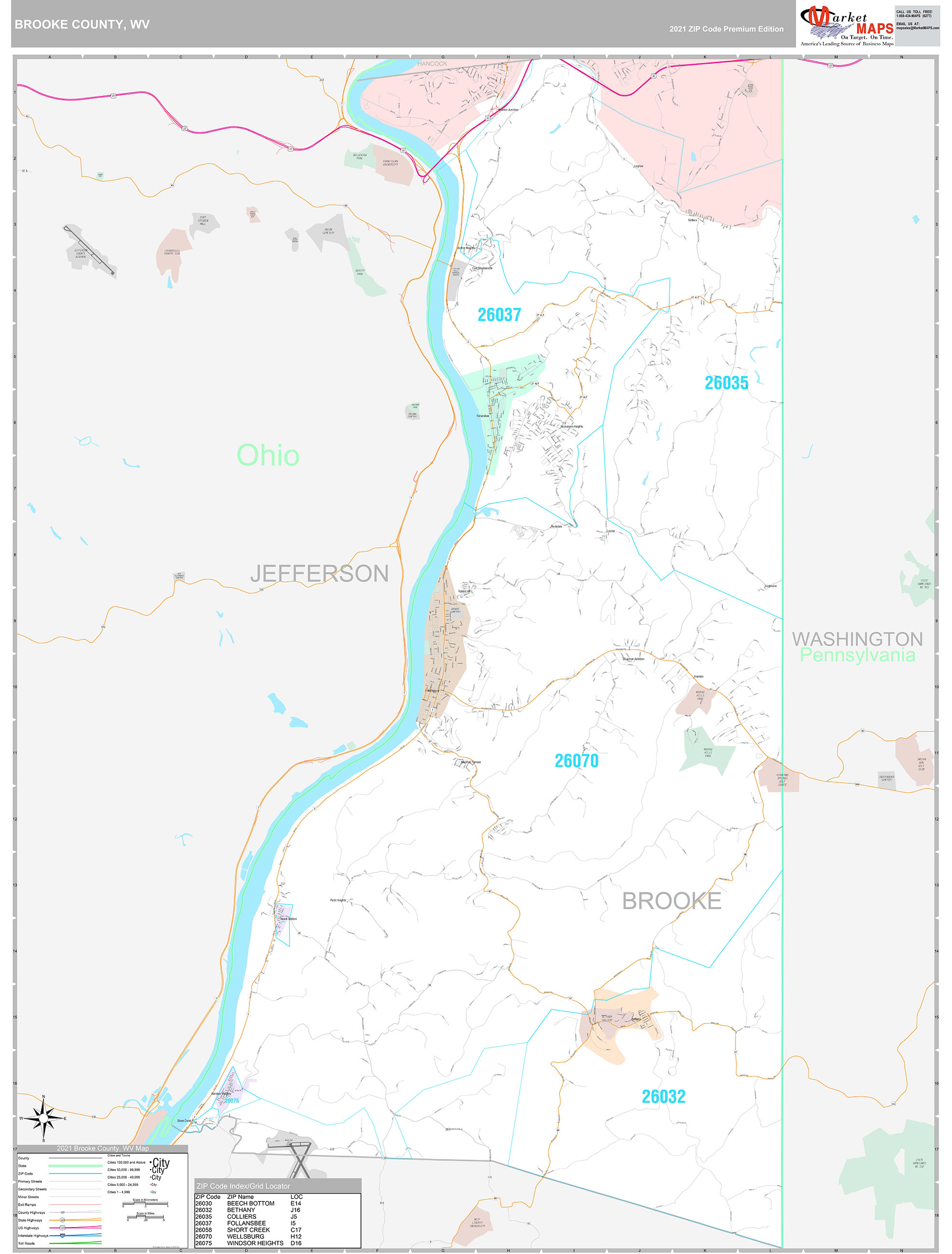 Brooke County, WV Wall Map Premium Style by MarketMAPS MapSales