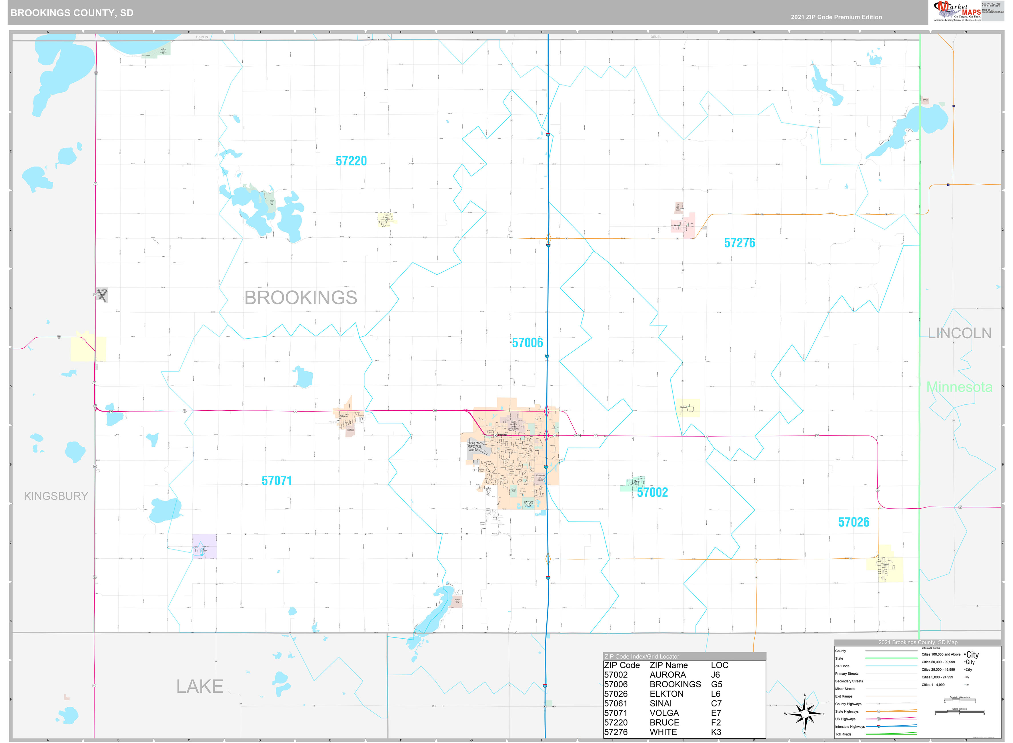 Brookings County, SD Wall Map Premium Style by MarketMAPS MapSales