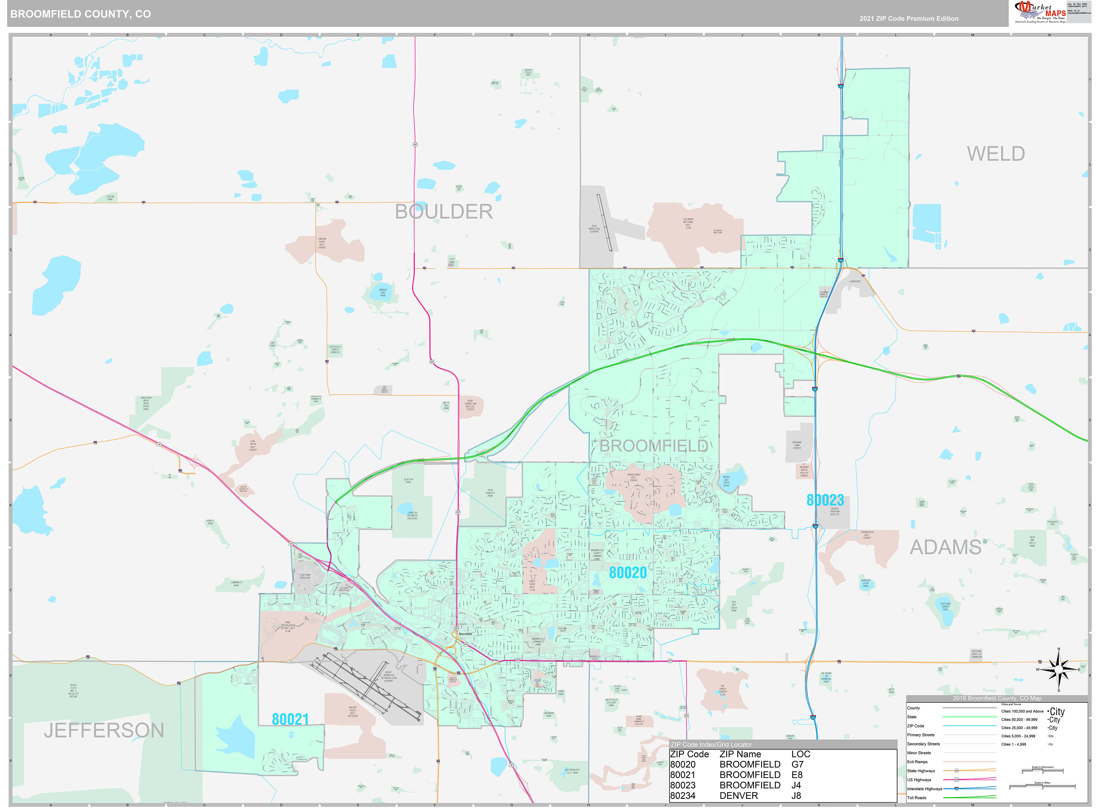 Broomfield County, CO Wall Map Premium Style by MarketMAPS MapSales