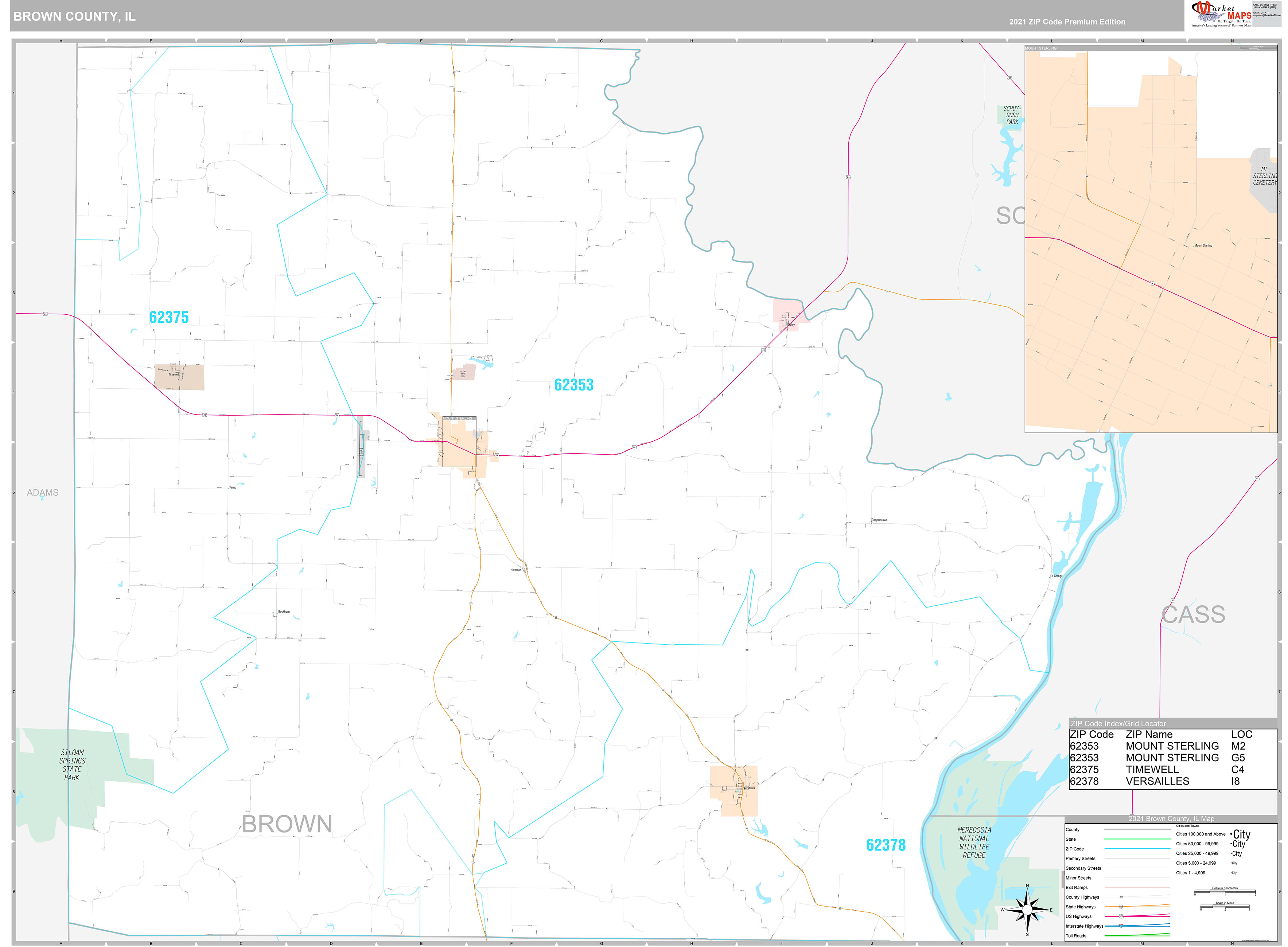 Brown County, IL Wall Map Premium Style by MarketMAPS