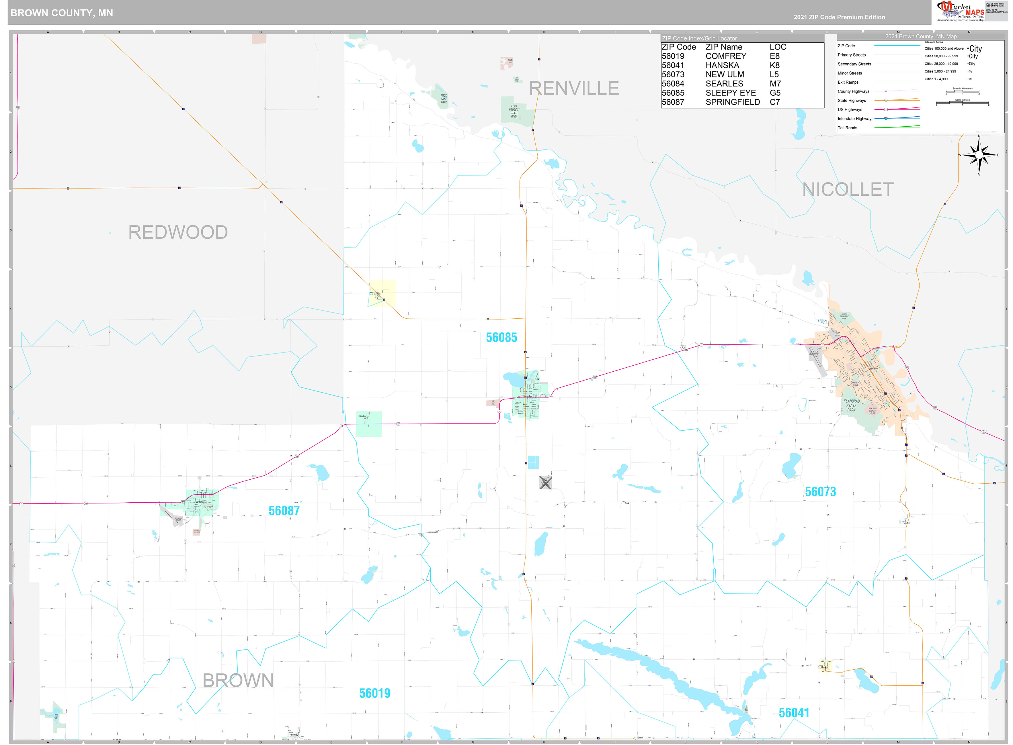 Brown County, MN Wall Map Premium Style by MarketMAPS